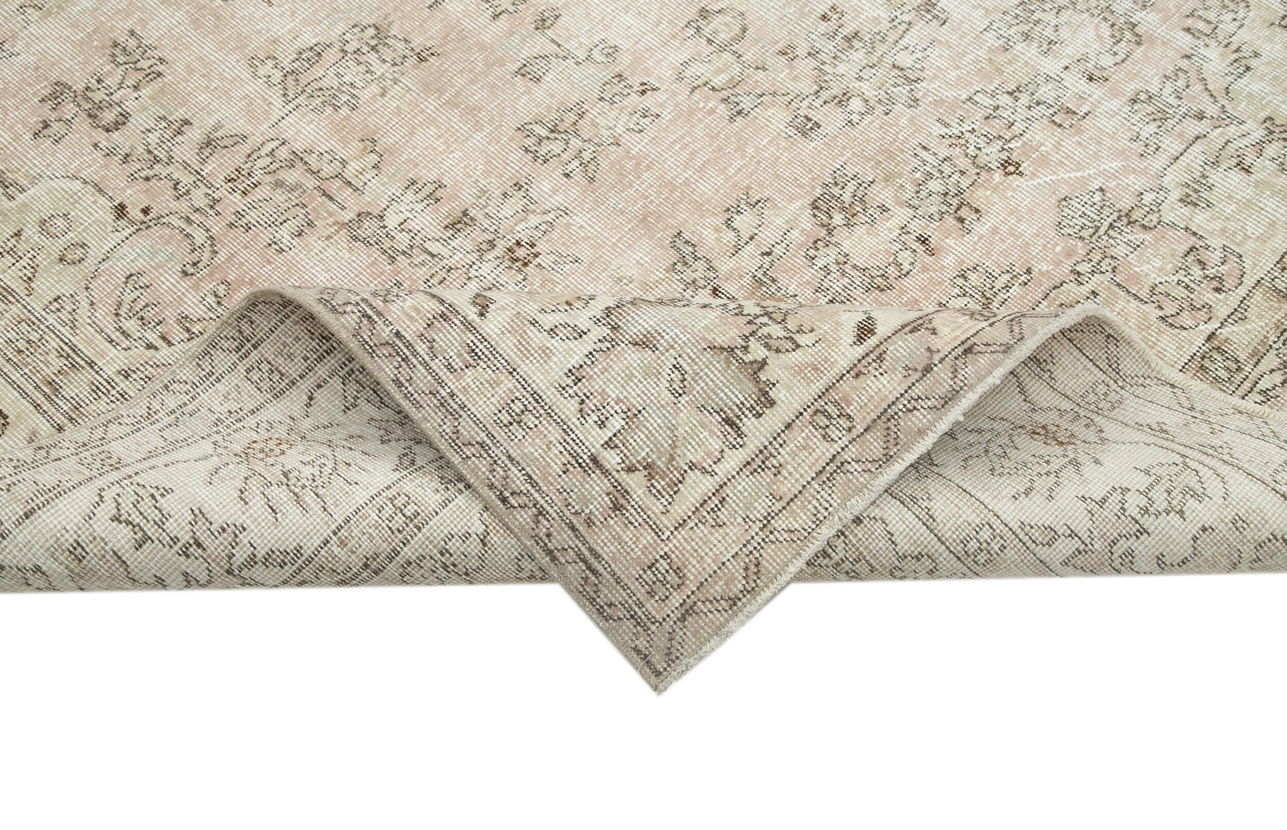 Handmade Vintage Area Rug – Beige Wool Carpet, Turkish Hand Knotted 6'8''x10'1''