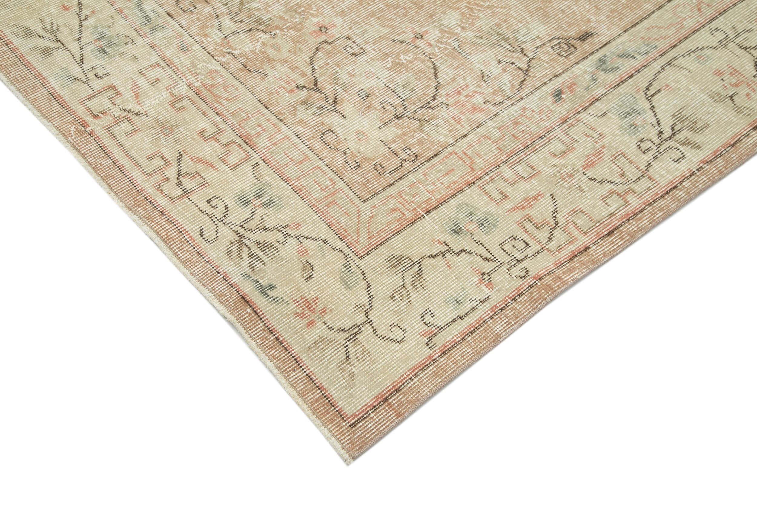 Vintage Handmade Area Rug – Beige Cotton Wool Carpet 6x10 Classic Turkish Design