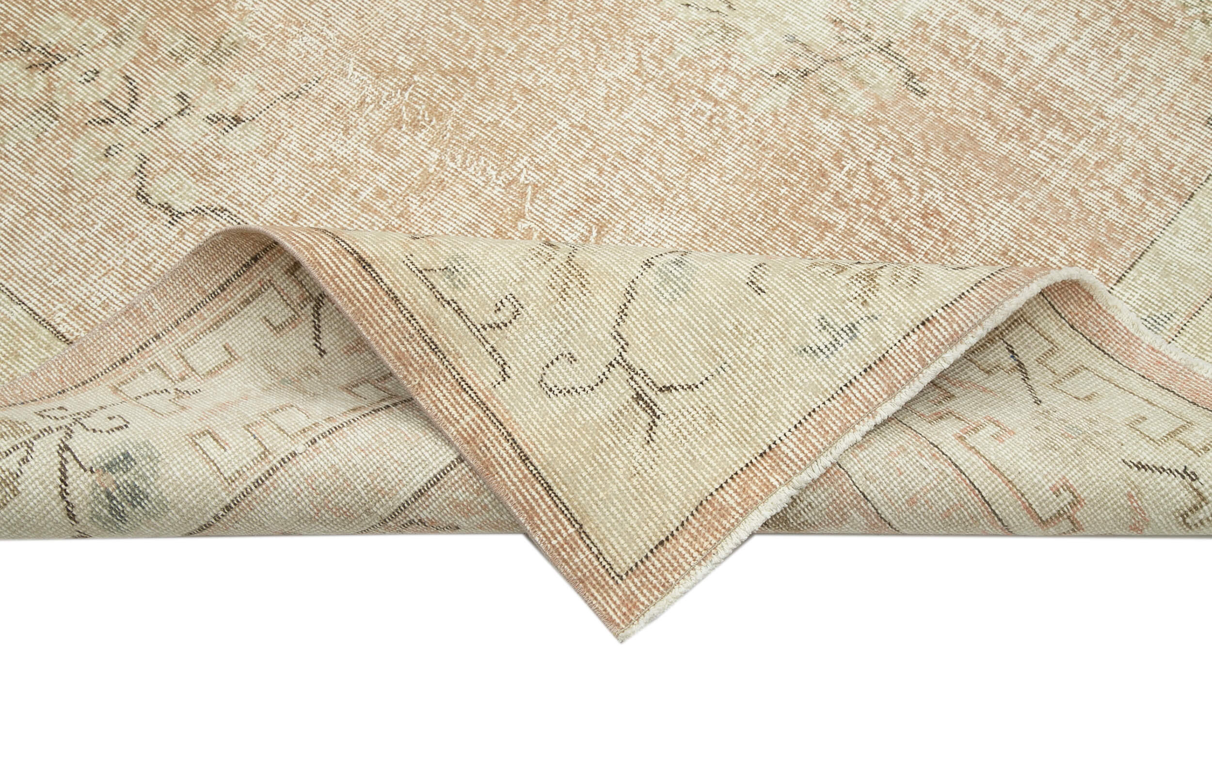 Vintage Handmade Area Rug – Beige Cotton Wool Carpet 6x10 Classic Turkish Design