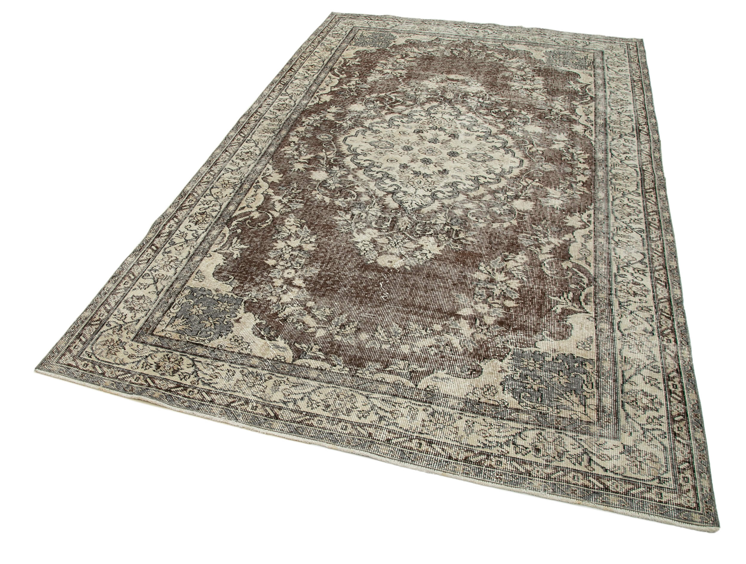 Handmade Wool Area Rug – Vintage Cotton Rug, Beige Wool Carpet 5'6''x9'1''