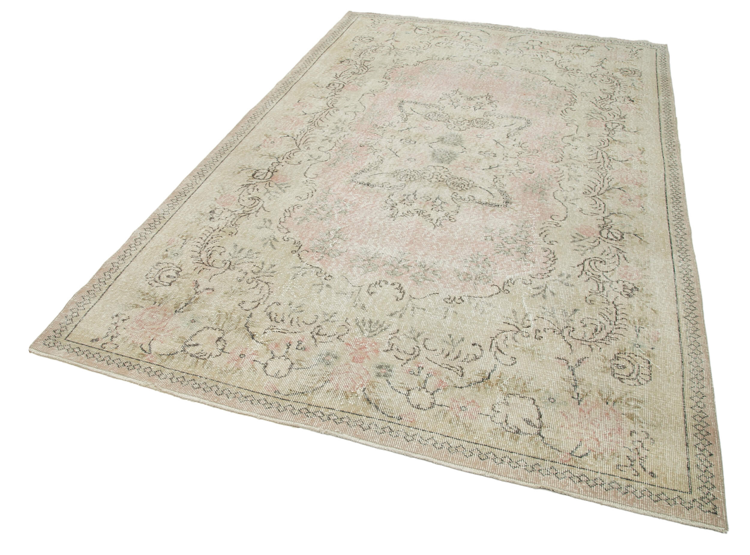 Handmade Wool Area Rug - Vintage Cotton Rug 6'0'' x 9'7'' Beige Wool Carpet