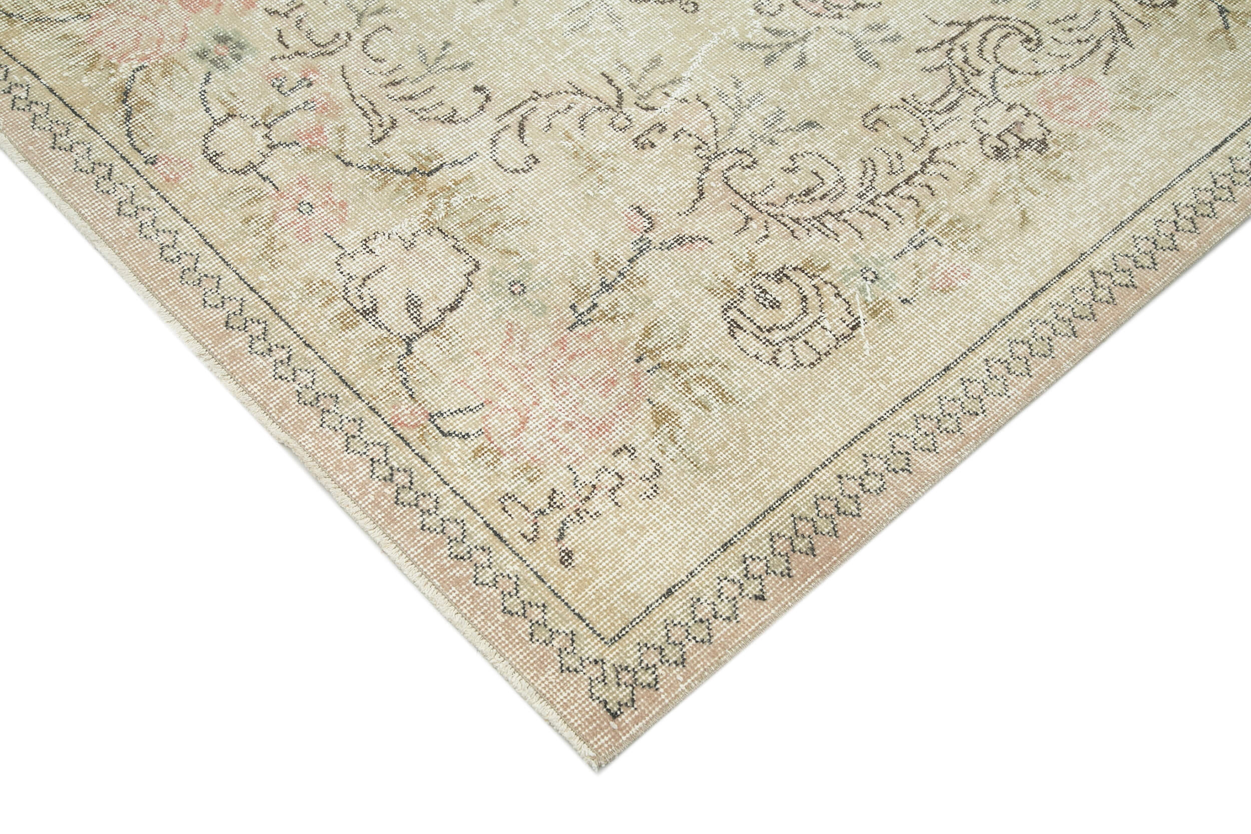 Handmade Wool Area Rug - Vintage Cotton Rug 6'0'' x 9'7'' Beige Wool Carpet
