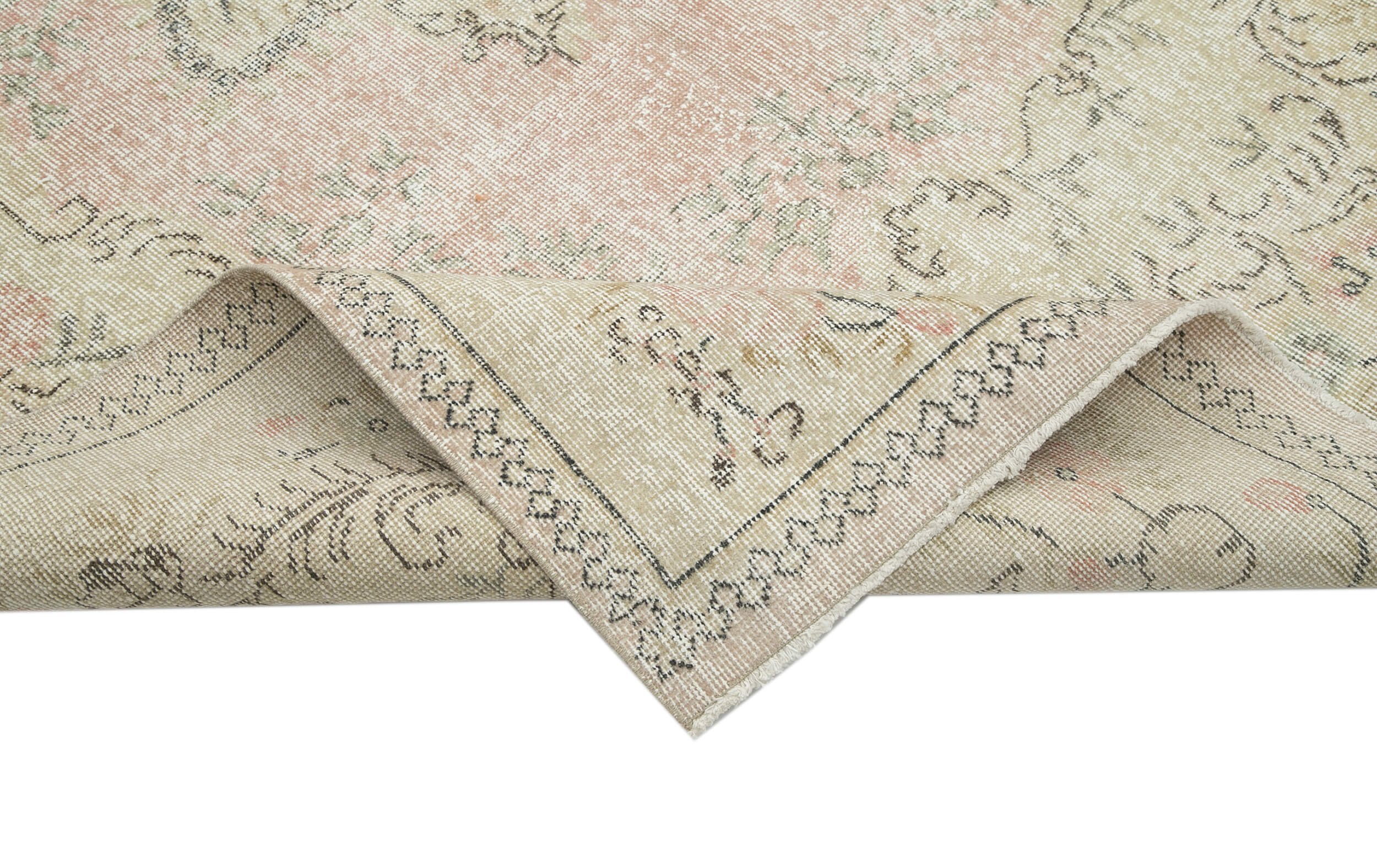Handmade Wool Area Rug - Vintage Cotton Rug 6'0'' x 9'7'' Beige Wool Carpet