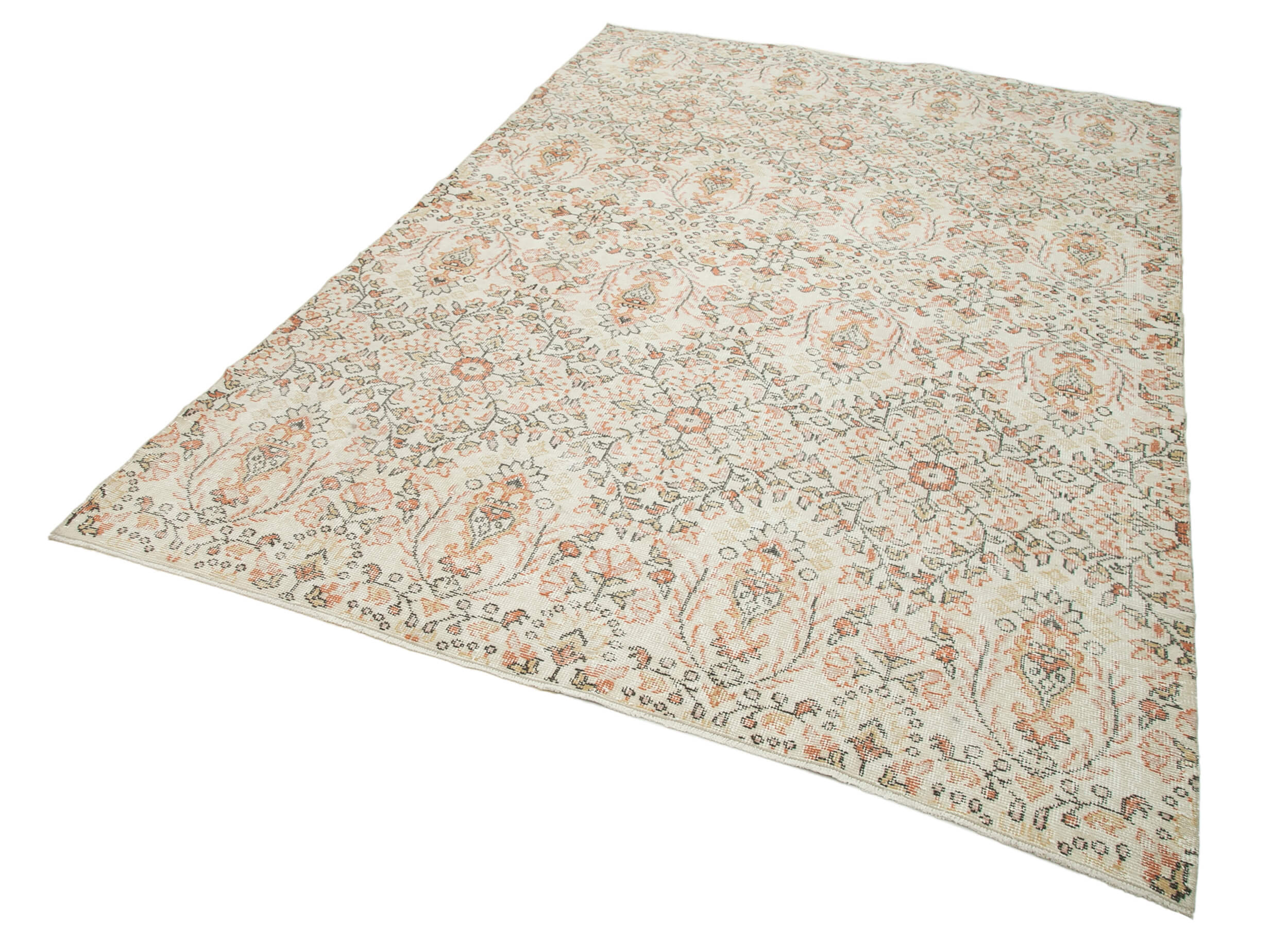 Handmade Wool Area Rug - Vintage Cotton Rug 6'2''x9'6'' Beige Traditional Carpet