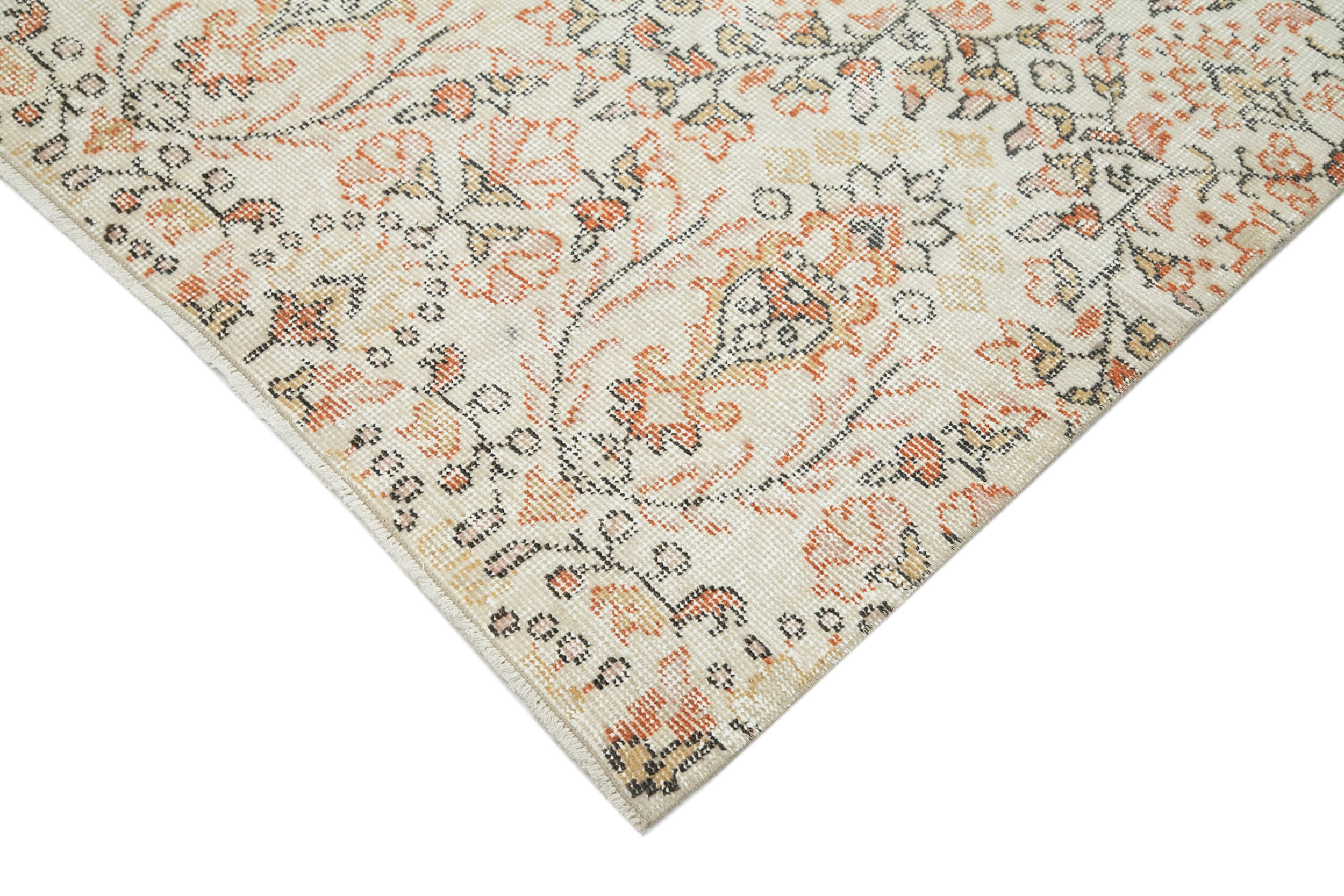 Handmade Wool Area Rug - Vintage Cotton Rug 6'2''x9'6'' Beige Traditional Carpet