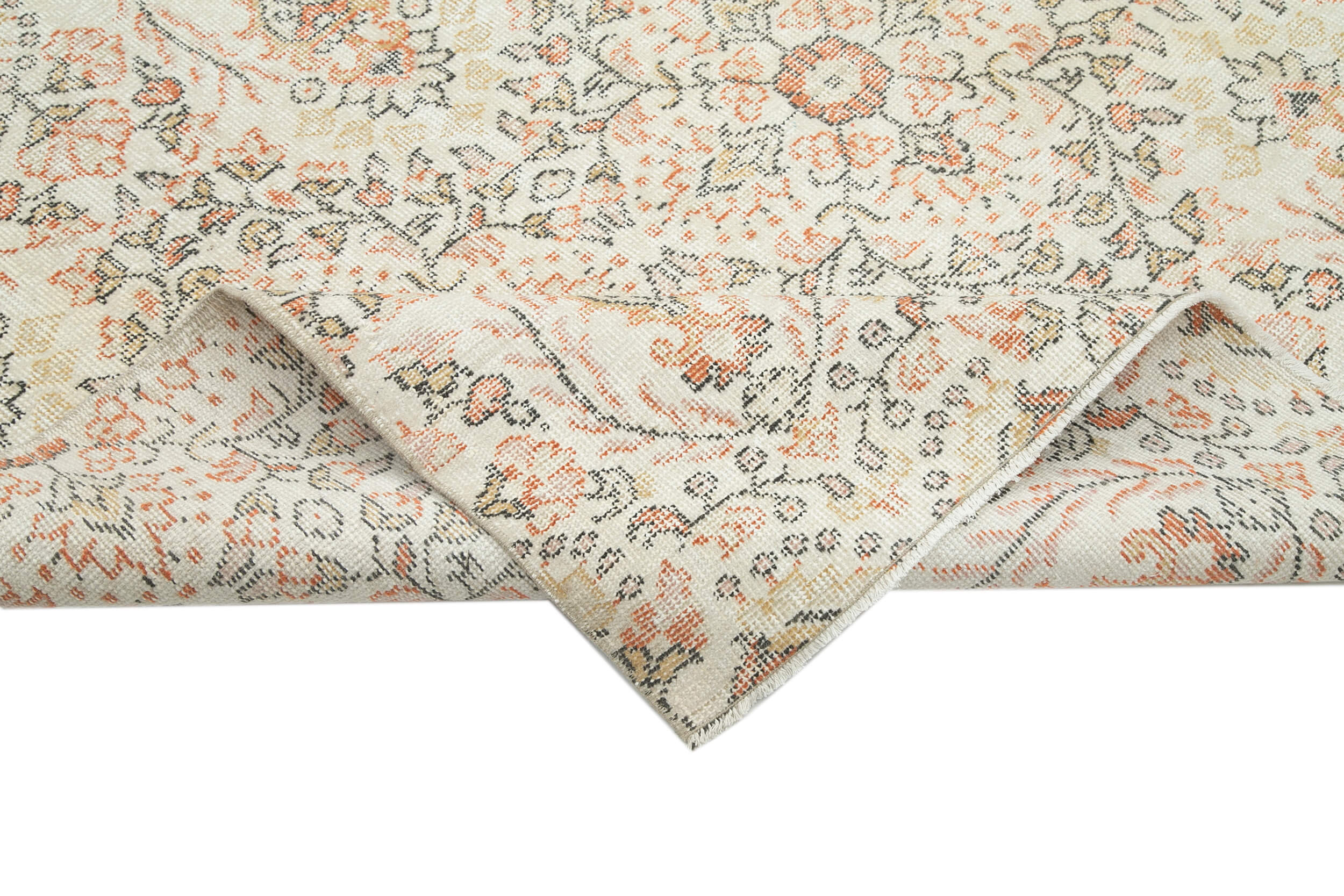 Handmade Wool Area Rug - Vintage Cotton Rug 6'2''x9'6'' Beige Traditional Carpet