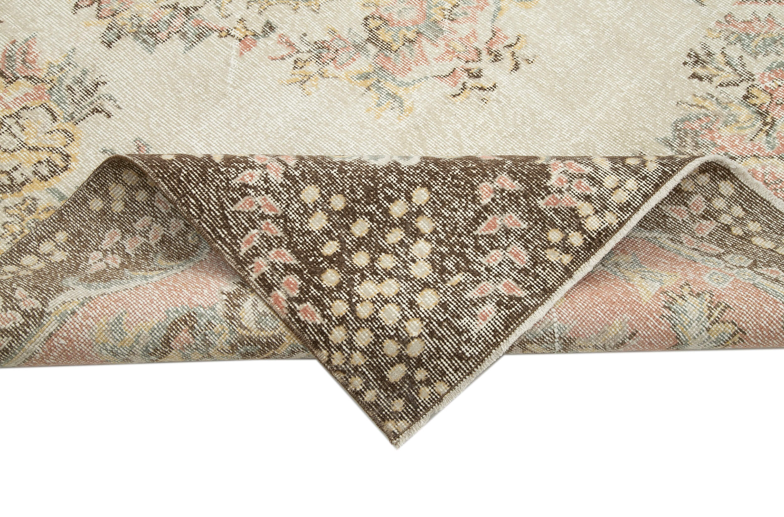 Handmade Wool Area Rug – Vintage Beige Cotton Wool Carpet 6'4''x9'11''