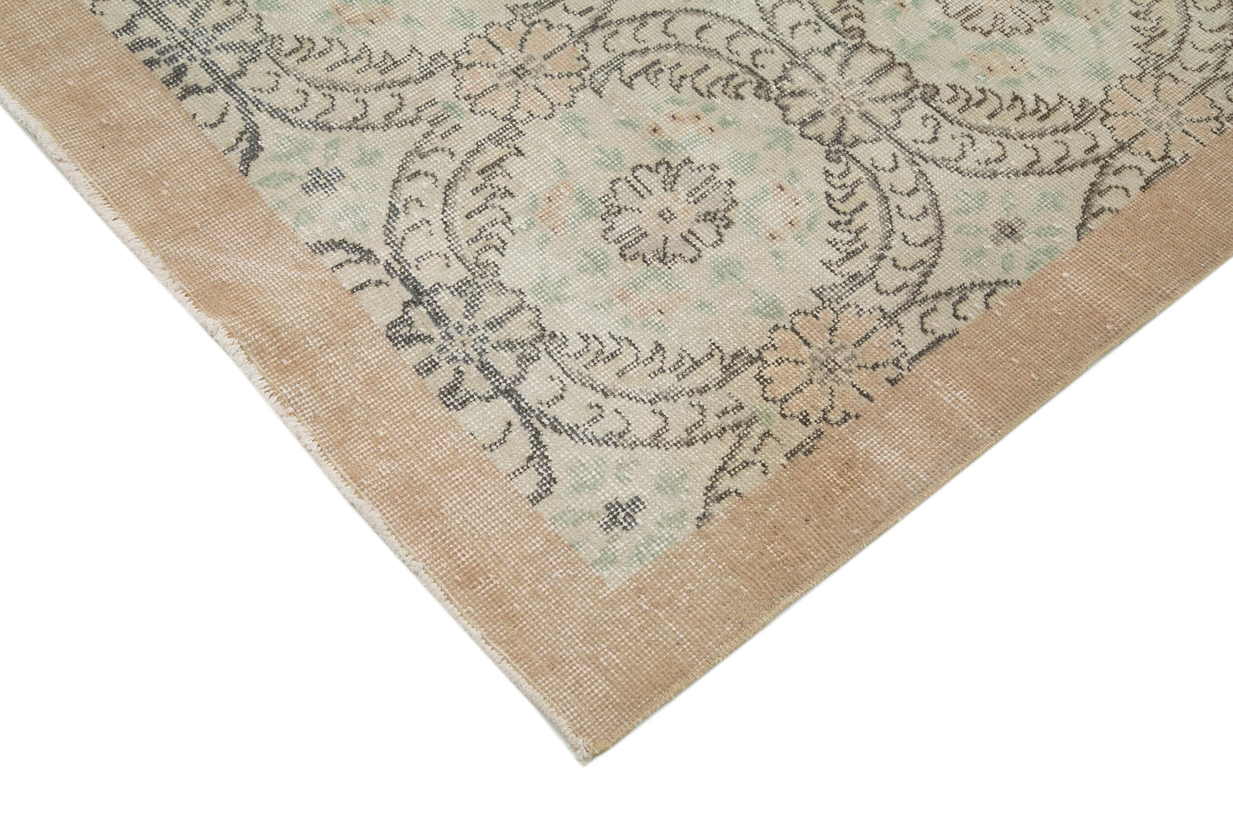 Handmade Wool Area Rug – Vintage Cotton Rug 6'4''x10'6'' Beige Soft Wool Carpet
