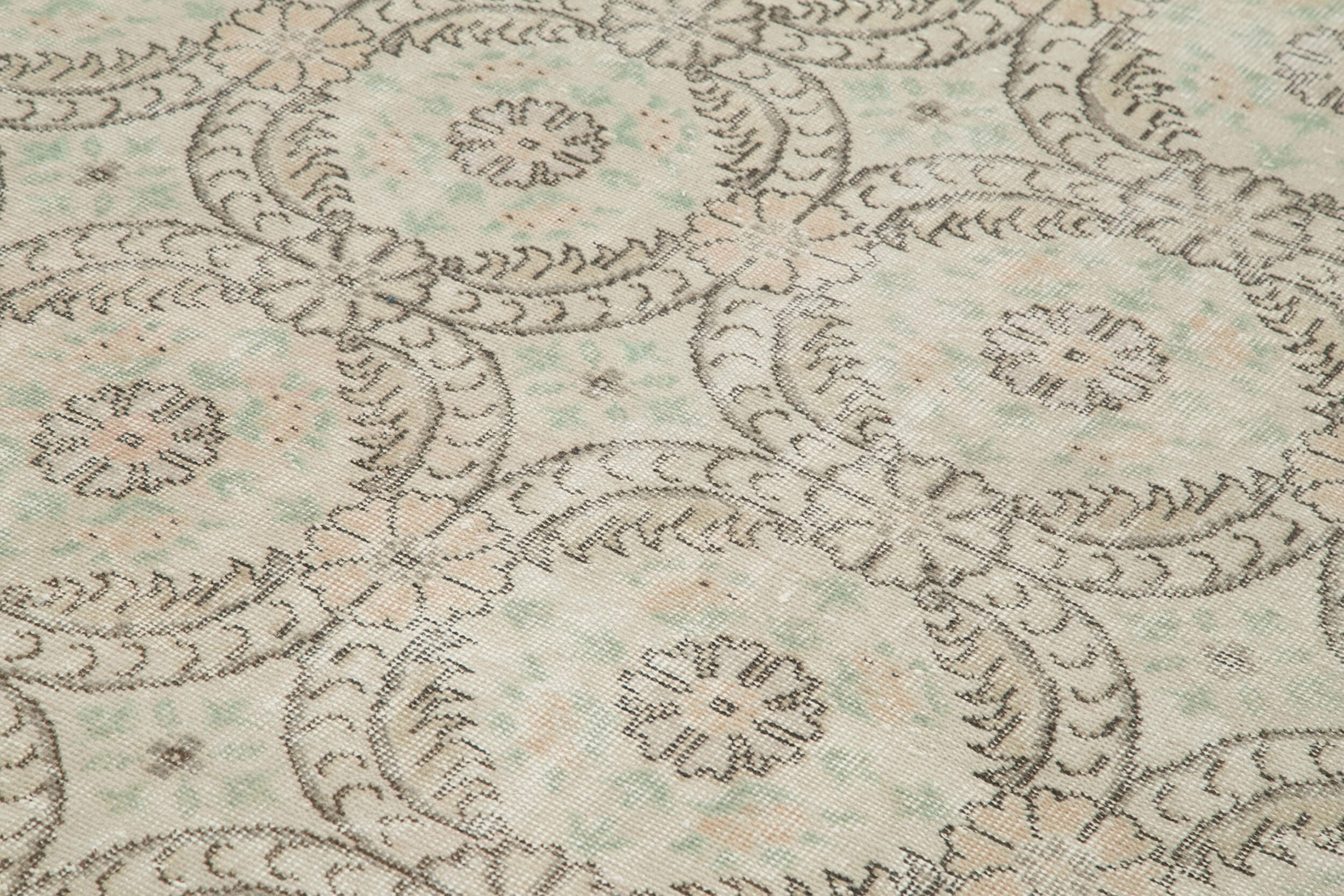 Handmade Wool Area Rug – Vintage Cotton Rug 6'4''x10'6'' Beige Soft Wool Carpet