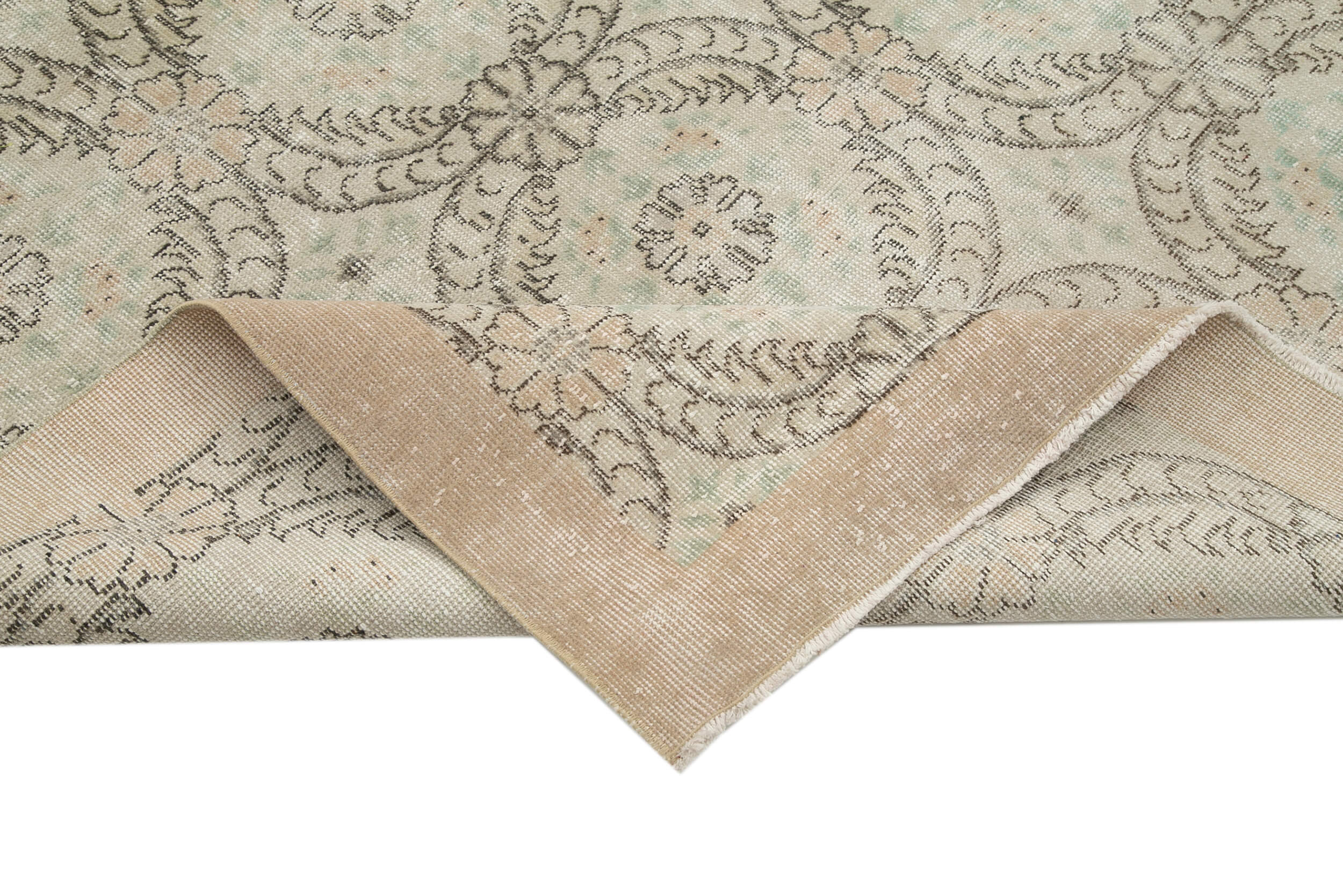 Handmade Wool Area Rug – Vintage Cotton Rug 6'4''x10'6'' Beige Soft Wool Carpet