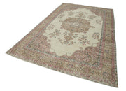 Handmade Wool Area Rug - Vintage Cotton Rug 6x10 Feet | Neutral Beige Antique Style