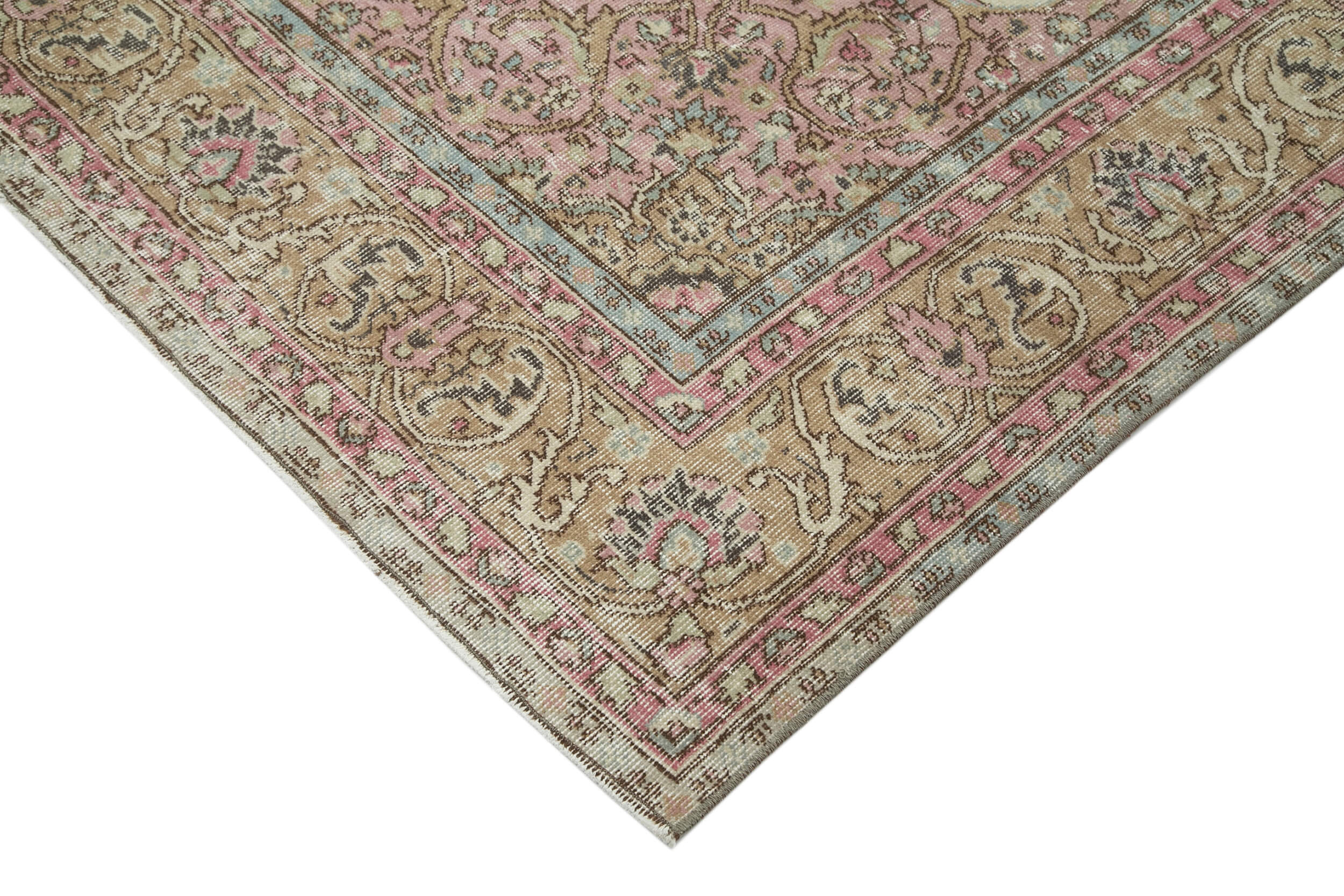 Handmade Wool Area Rug - Vintage Cotton Rug 6x10 Feet | Neutral Beige Antique Style