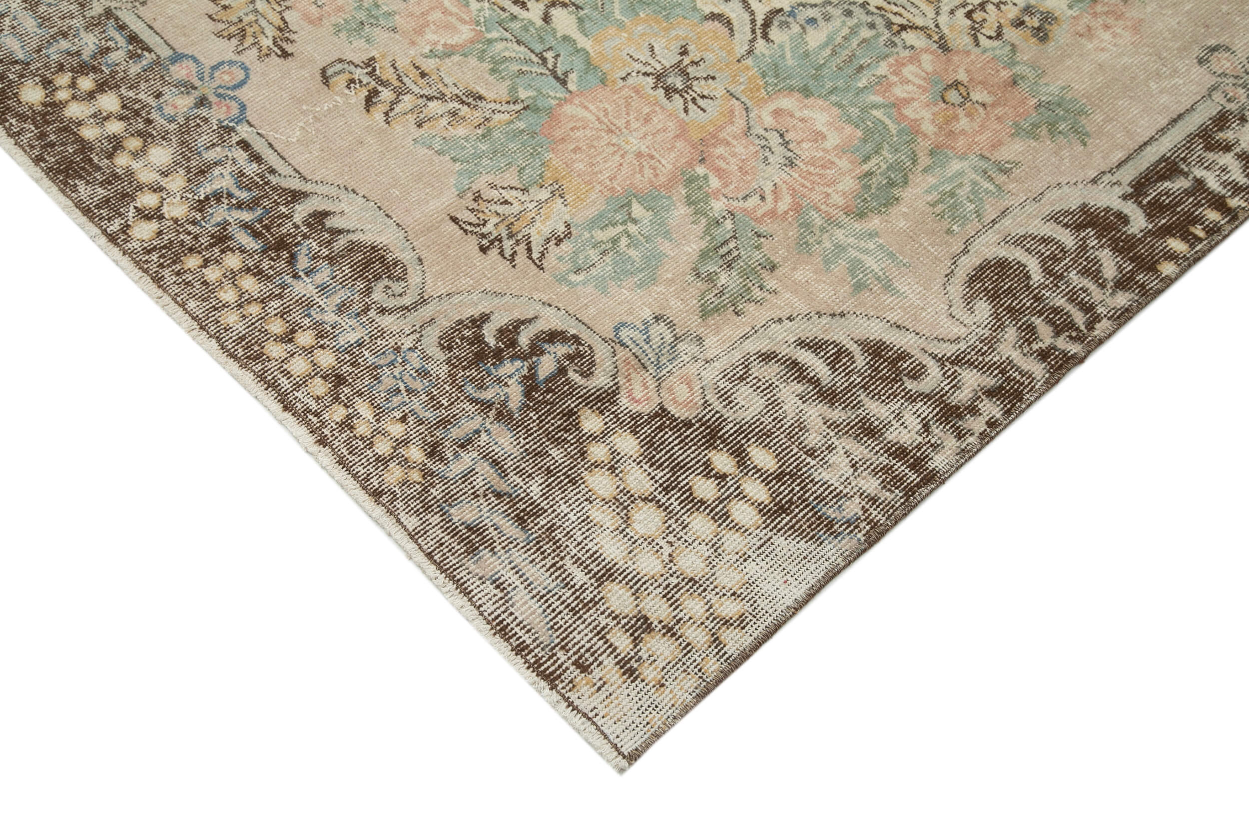 Handmade Wool Area Rug - Vintage Cotton Rug 7'0''x9'8'' Beige Traditional Carpet