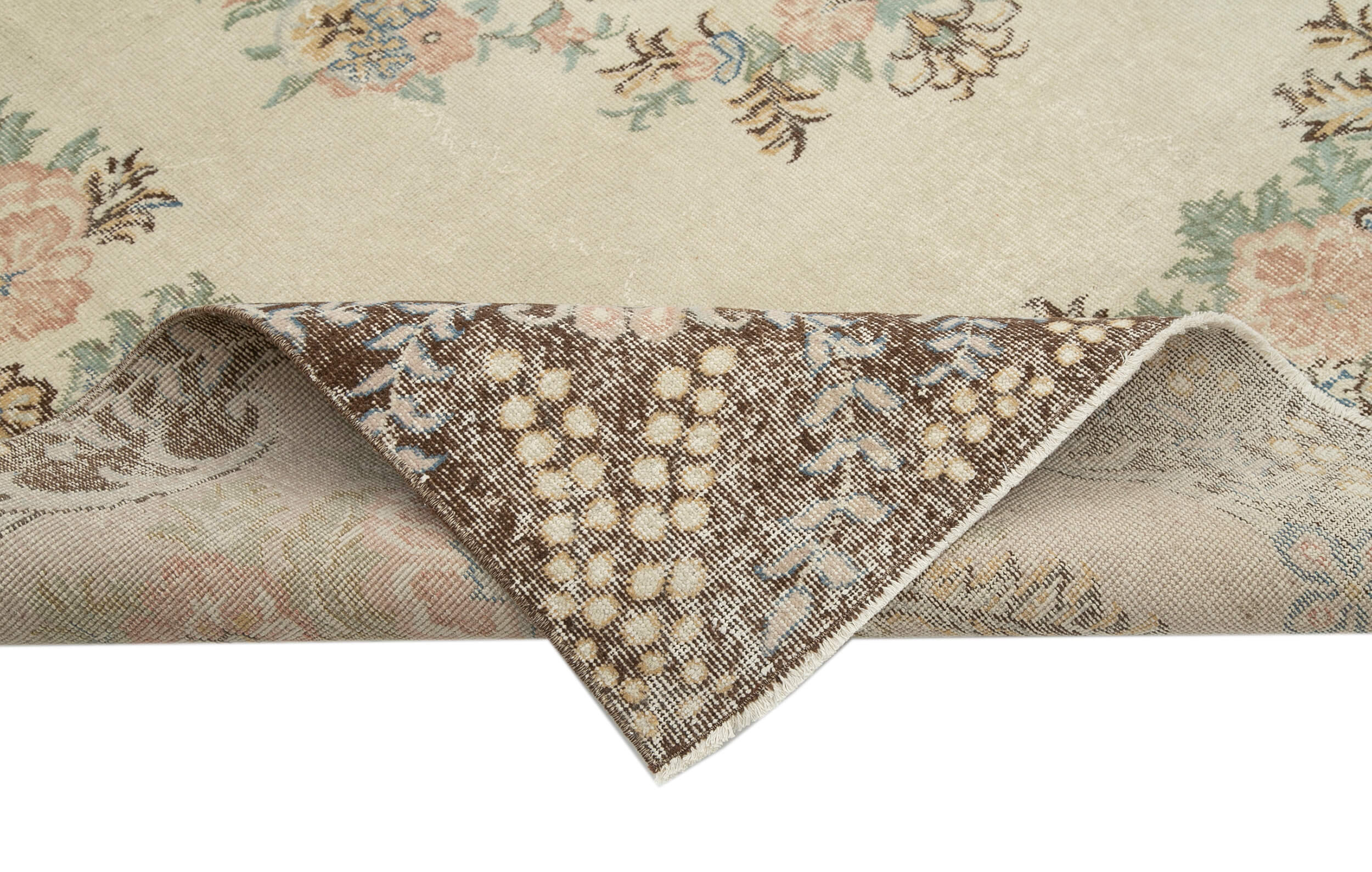 Handmade Wool Area Rug - Vintage Cotton Rug 7'0''x9'8'' Beige Traditional Carpet