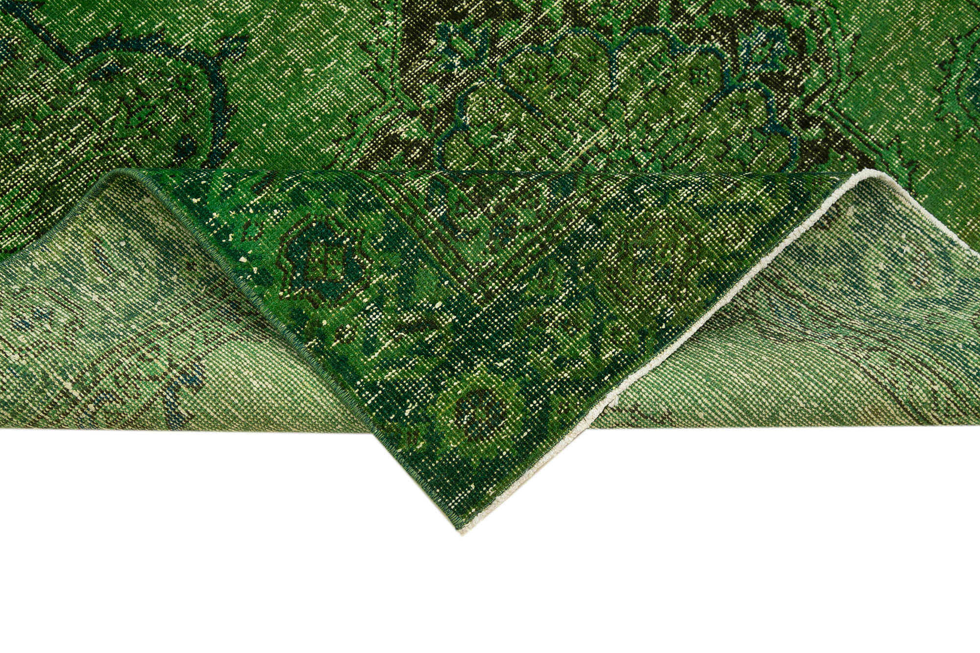Handmade Wool Area Rug - Zile Green Vintage Cotton Rug 4'4'' x 12'8'' Classic Woven