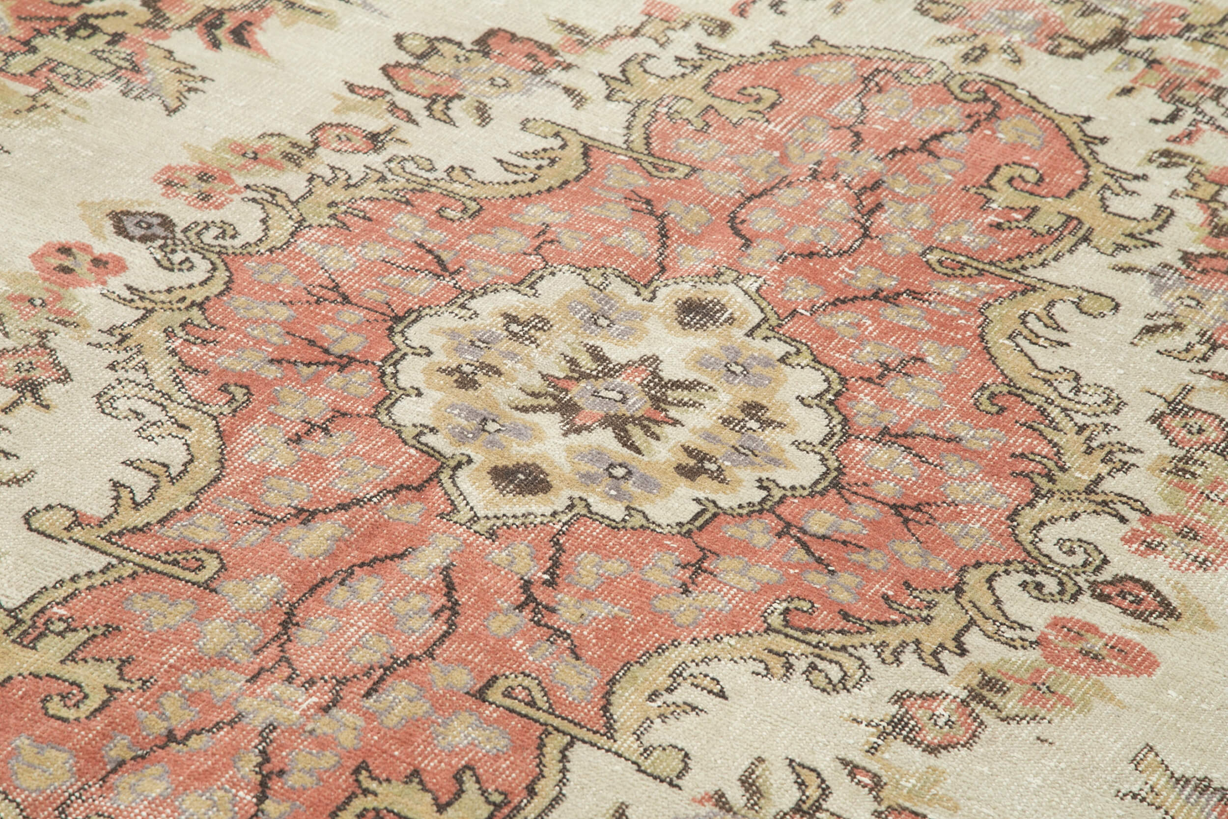 Handmade Wool Area Rug – Vintage Cotton Rug With Turkish Wool, Beige Neutral Color