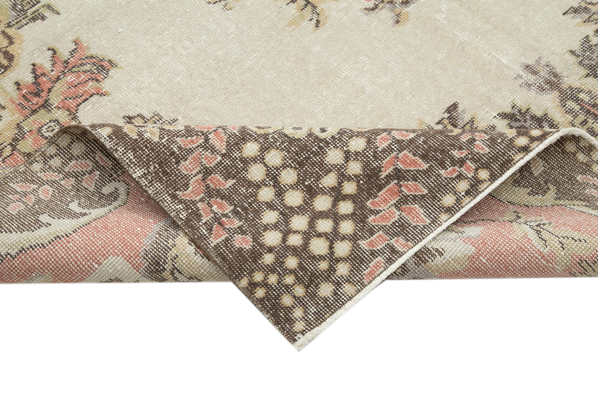 Handmade Wool Area Rug – Vintage Cotton Rug With Turkish Wool, Beige Neutral Color