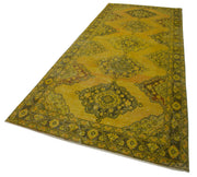 Vintage Cotton Wool Rug - Handmade Turkish Wool Carpet 4'11''x12'3'' Yellow