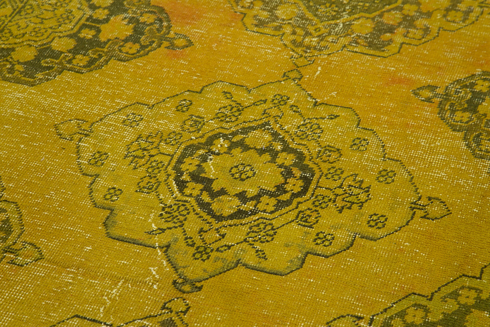 Vintage Cotton Wool Rug - Handmade Turkish Wool Carpet 4'11''x12'3'' Yellow