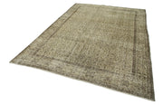 Vintage Wool Area Rug – Handmade Cotton Rug, Turkish Hand Knotted, Beige Vintage Carpet 6'11''x9'11''