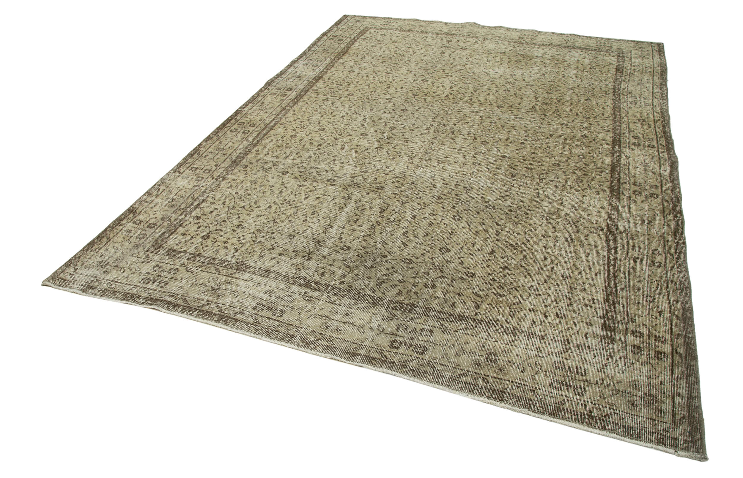 Vintage Wool Area Rug – Handmade Cotton Rug, Turkish Hand Knotted, Beige Vintage Carpet 6'11''x9'11''