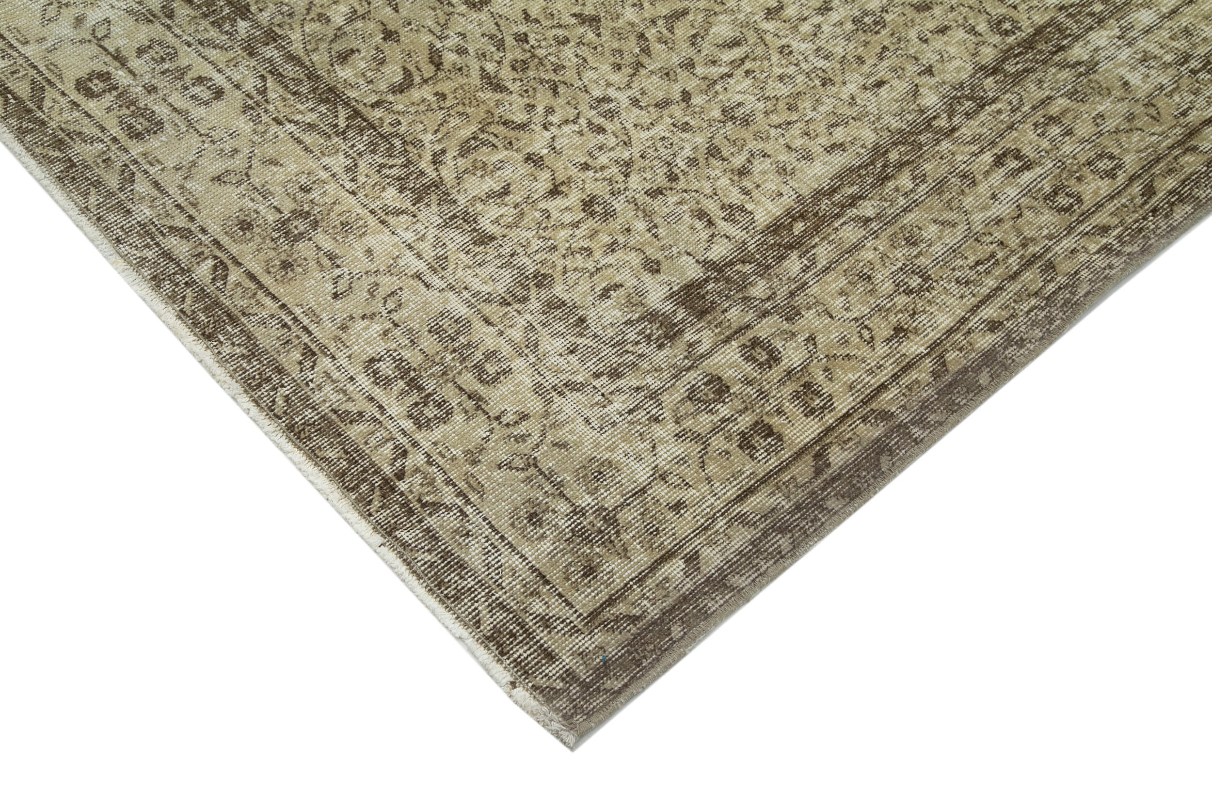 Vintage Wool Area Rug – Handmade Cotton Rug, Turkish Hand Knotted, Beige Vintage Carpet 6'11''x9'11''