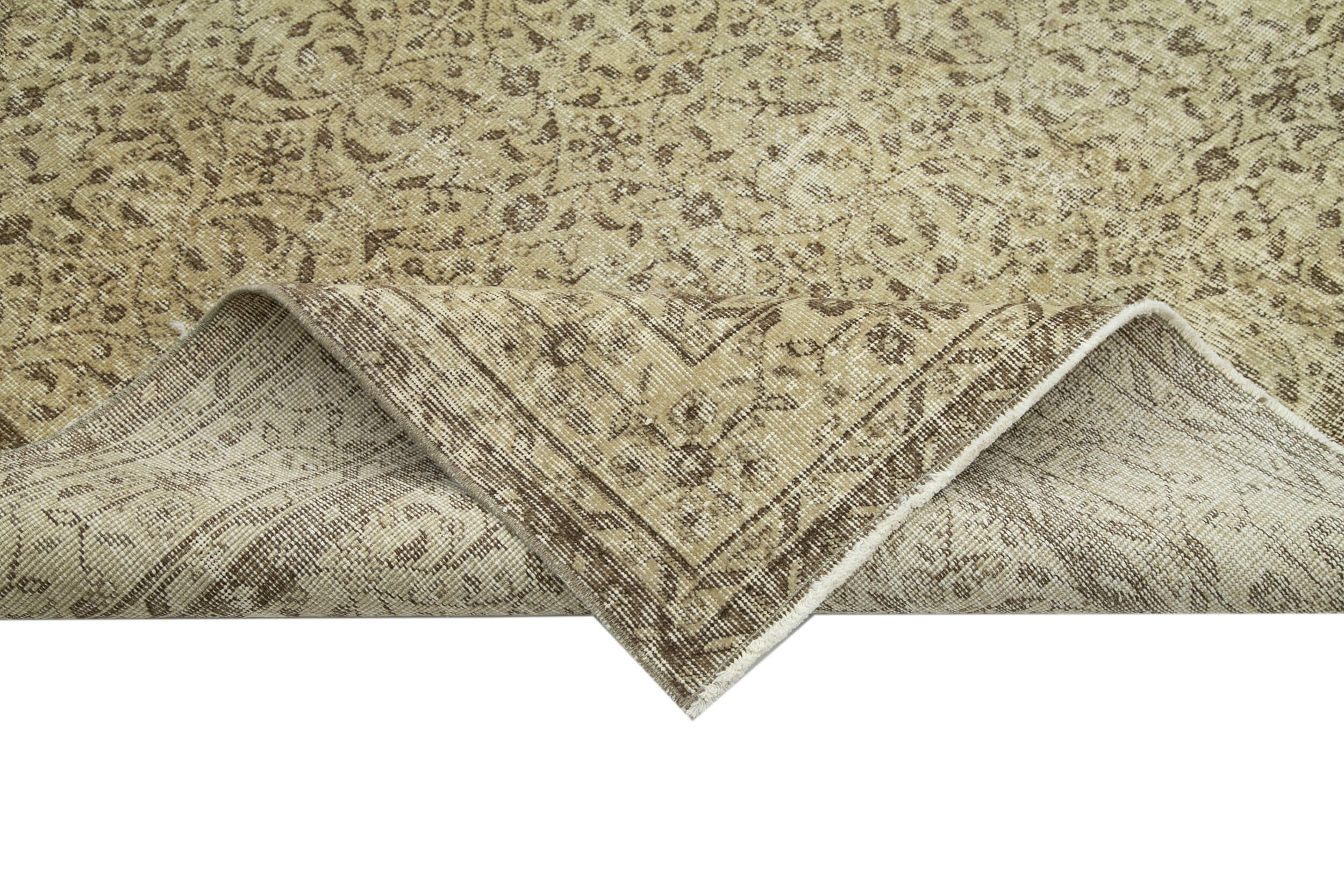 Vintage Wool Area Rug – Handmade Cotton Rug, Turkish Hand Knotted, Beige Vintage Carpet 6'11''x9'11''