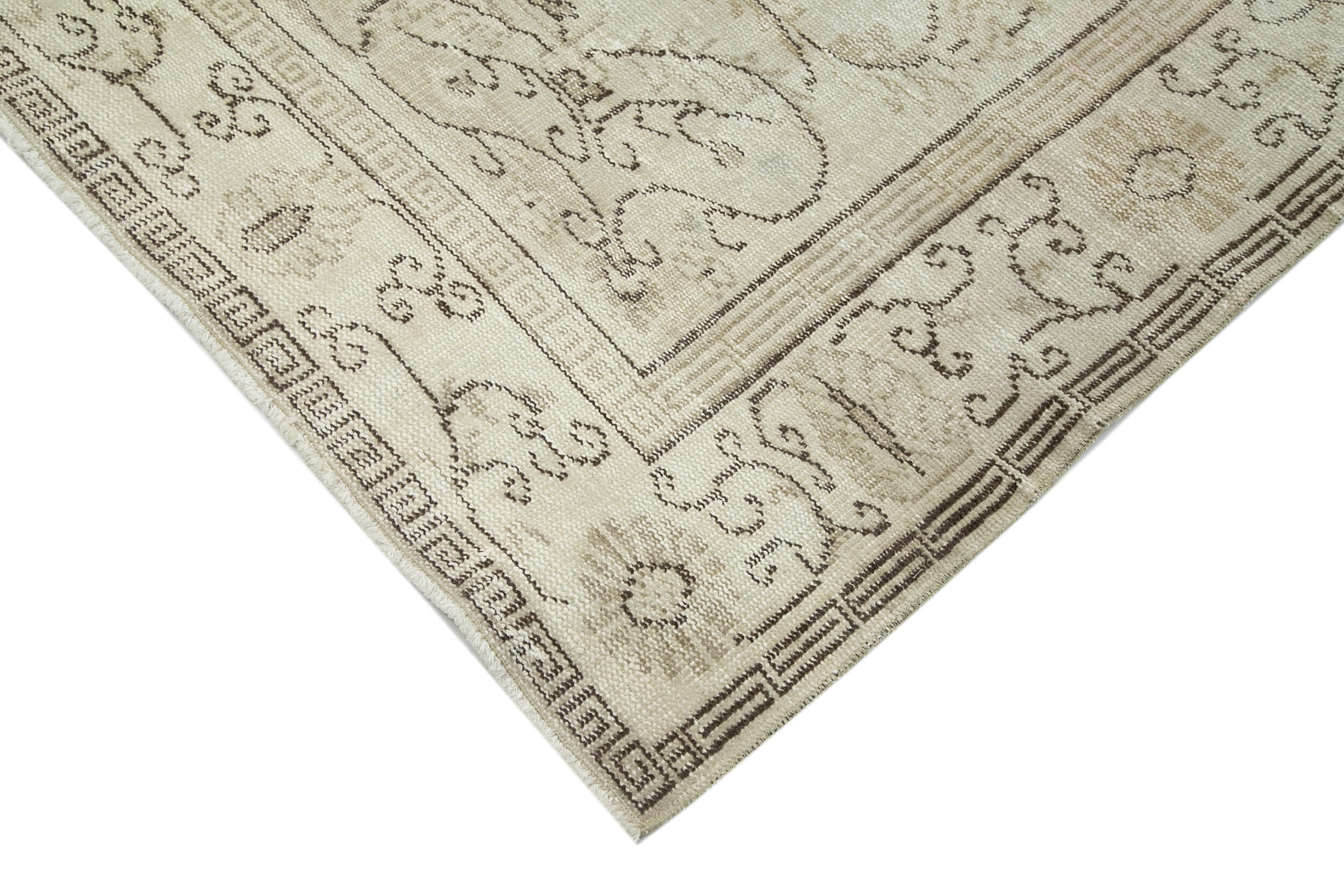 Handmade Wool Area Rug - Vintage Cotton Rug 6'8''x10'7'' Beige Classic Carpet