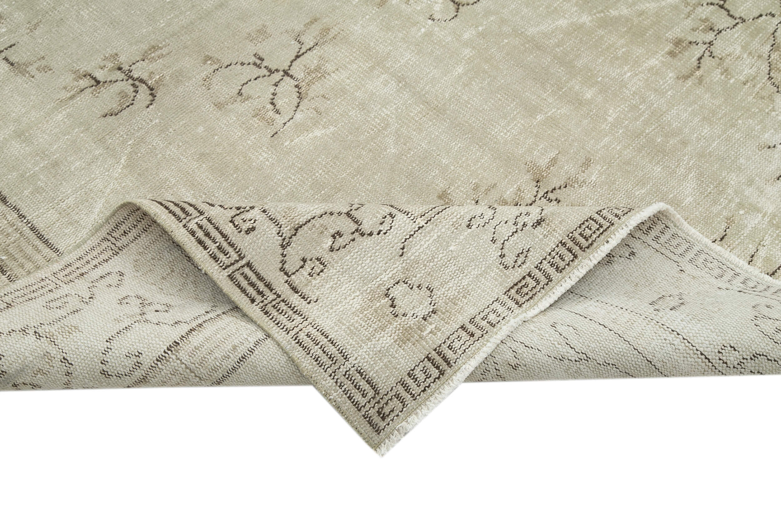 Handmade Wool Area Rug - Vintage Cotton Rug 6'8''x10'7'' Beige Classic Carpet