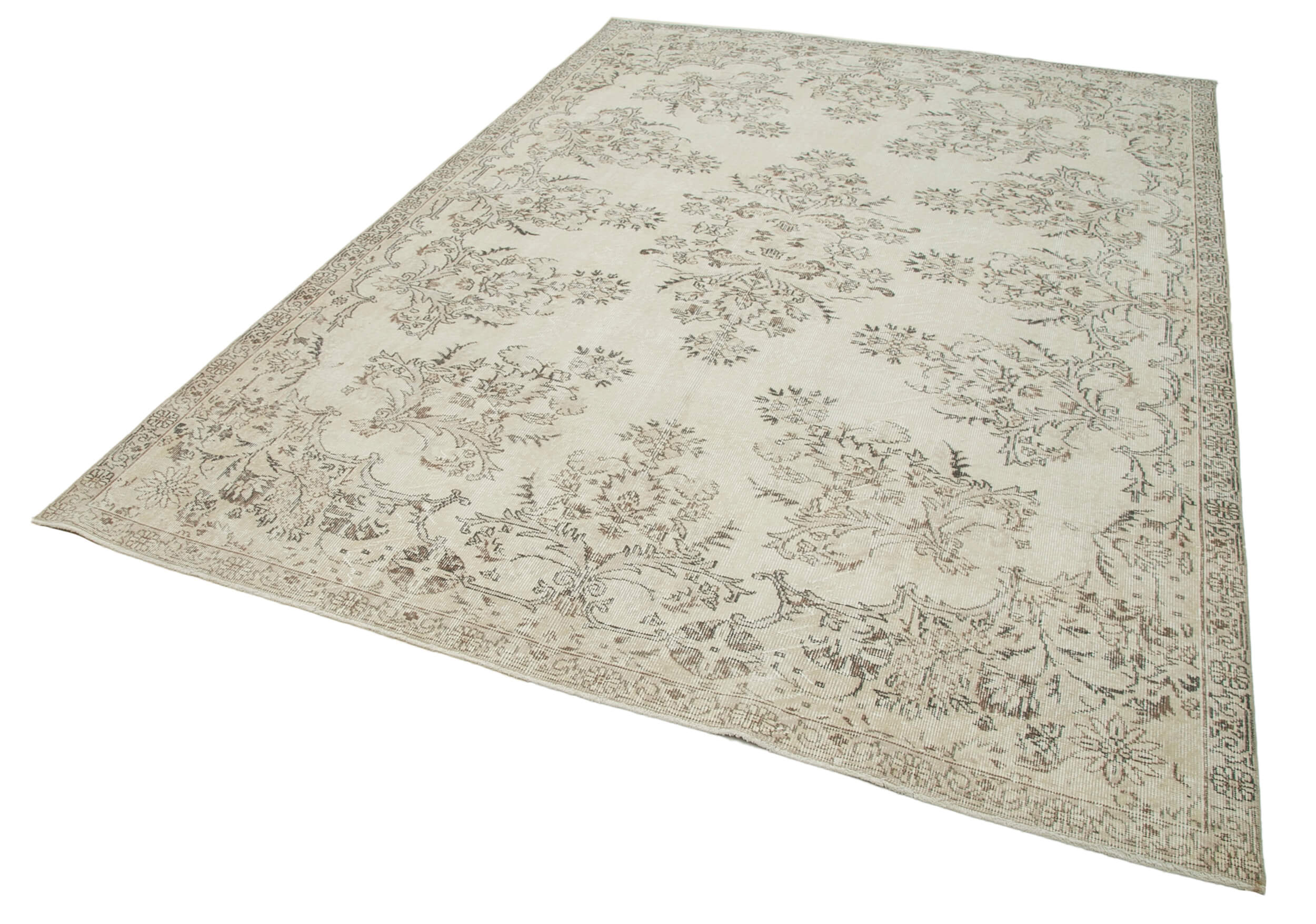 Handmade Vintage Area Rug – Neutral Beige Cotton Wool Rug 6'11''x10'2'' Classic Living Room