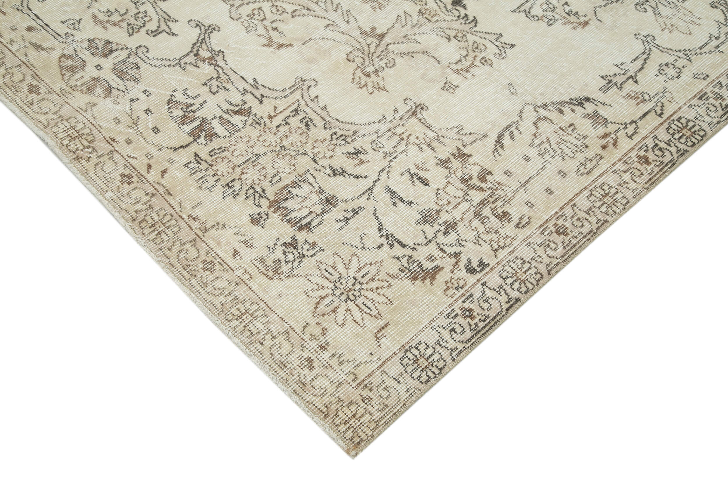 Handmade Vintage Area Rug – Neutral Beige Cotton Wool Rug 6'11''x10'2'' Classic Living Room
