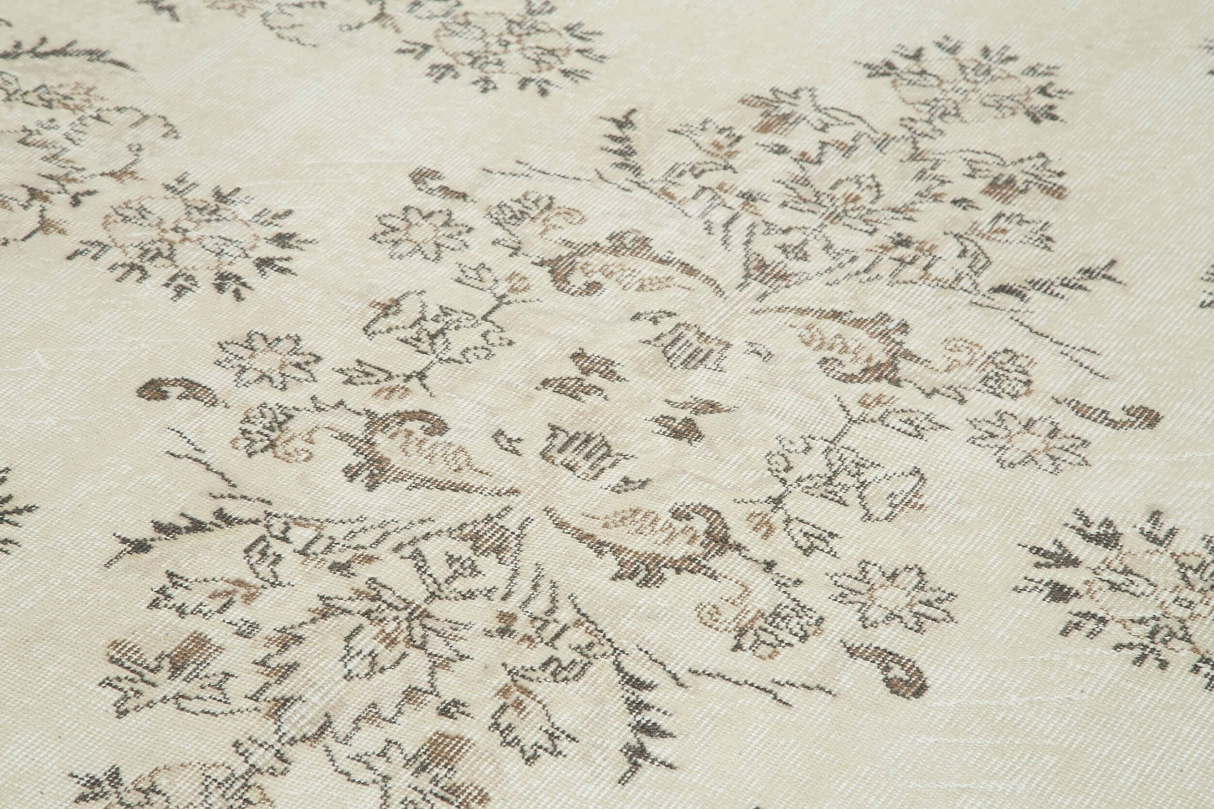 Handmade Vintage Area Rug – Neutral Beige Cotton Wool Rug 6'11''x10'2'' Classic Living Room