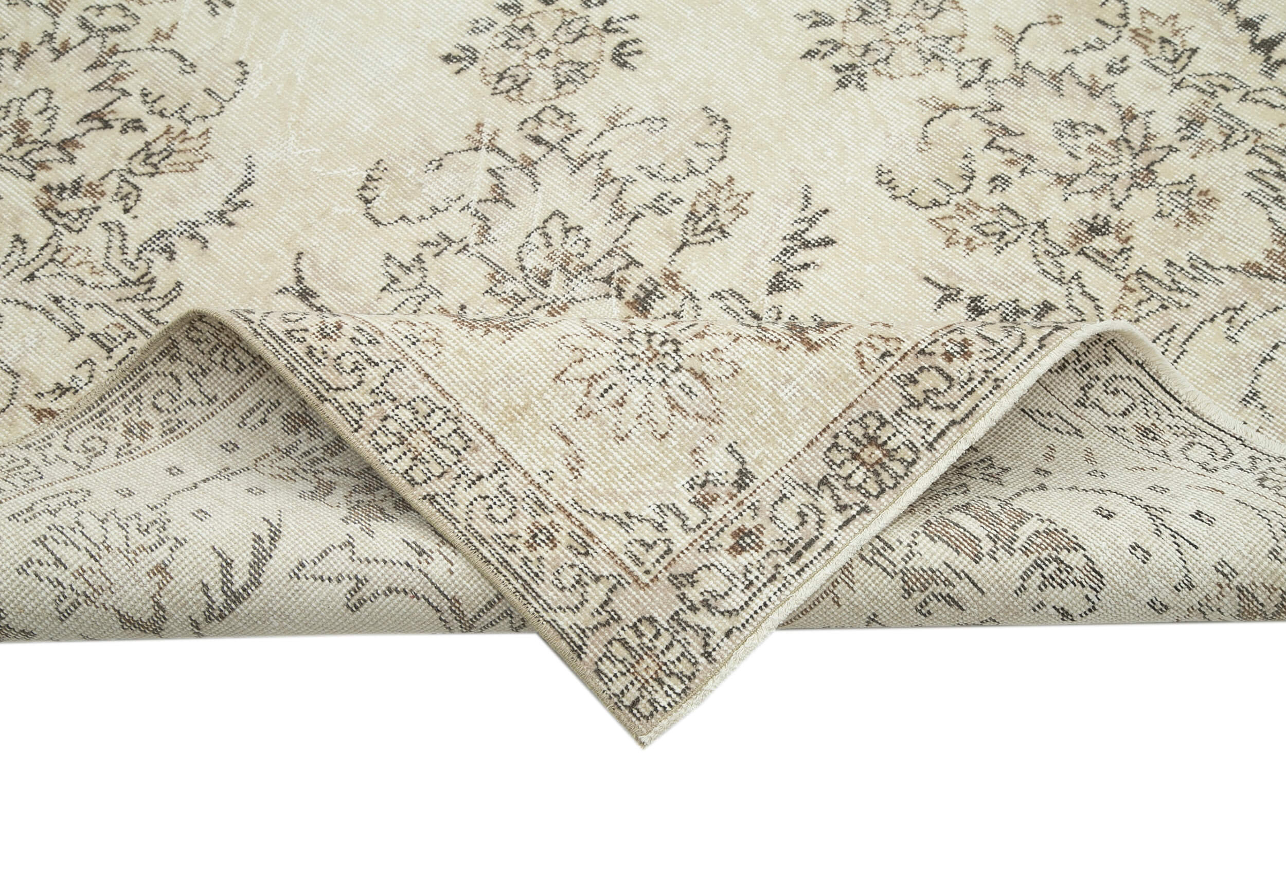 Handmade Vintage Area Rug – Neutral Beige Cotton Wool Rug 6'11''x10'2'' Classic Living Room