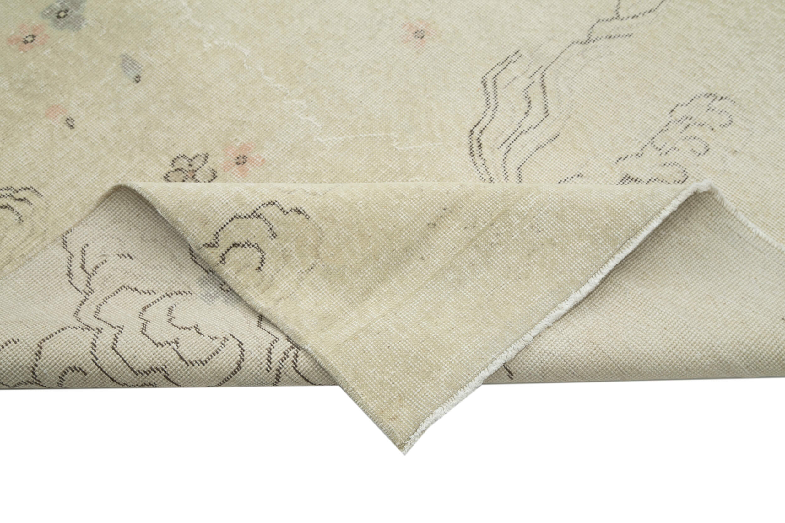 Handmade Area Rug – Vintage Cotton Wool Turkish Hand Knotted Neutral Beige Carpet 6'8''x10'2''