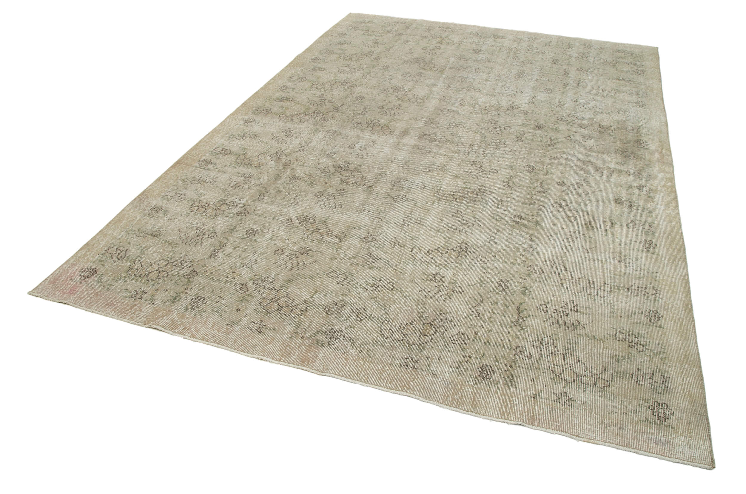 Handmade Wool Area Rug – Vintage Cotton Rug 6'10''x10' Beige Bohemian Style