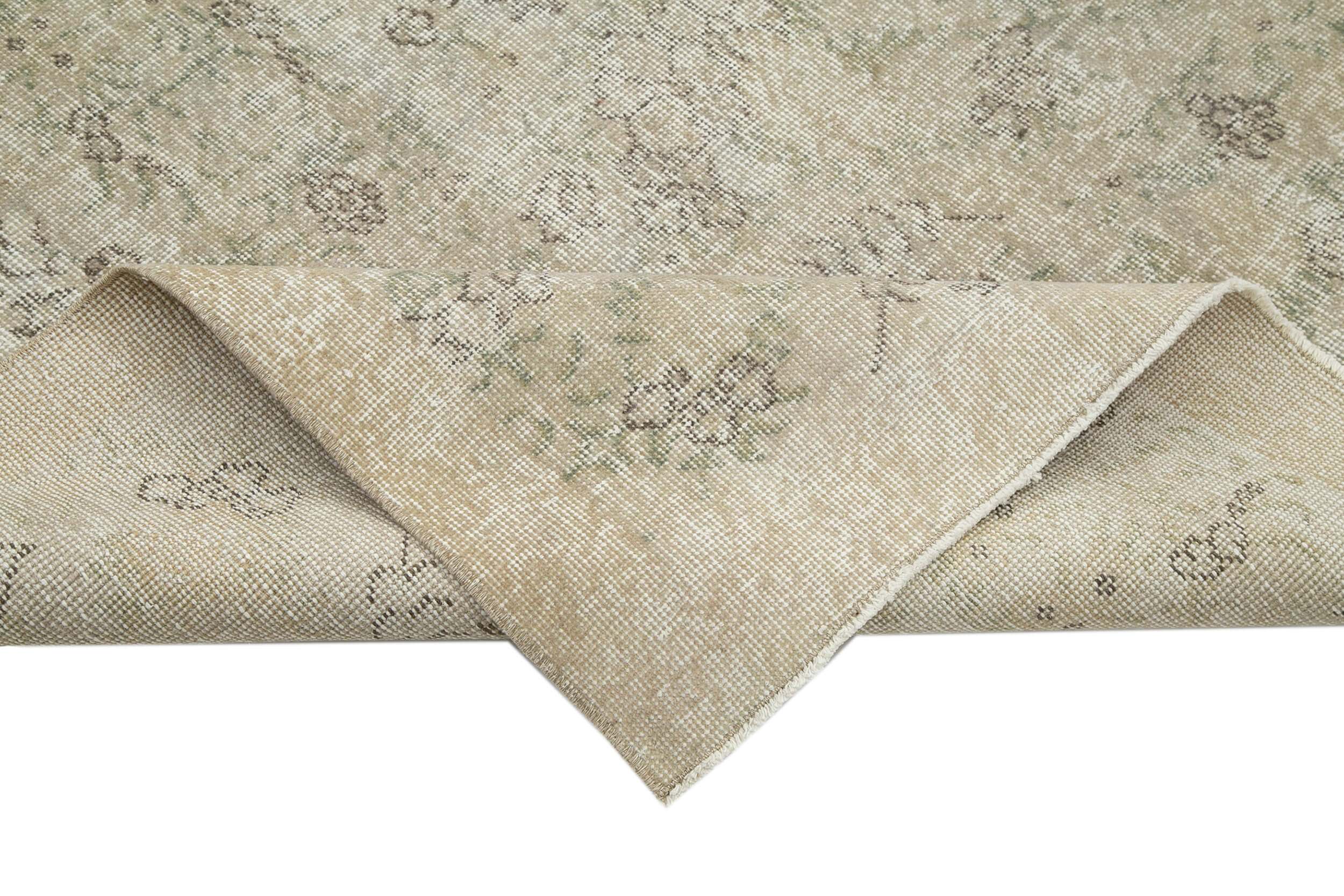 Handmade Wool Area Rug – Vintage Cotton Rug 6'10''x10' Beige Bohemian Style