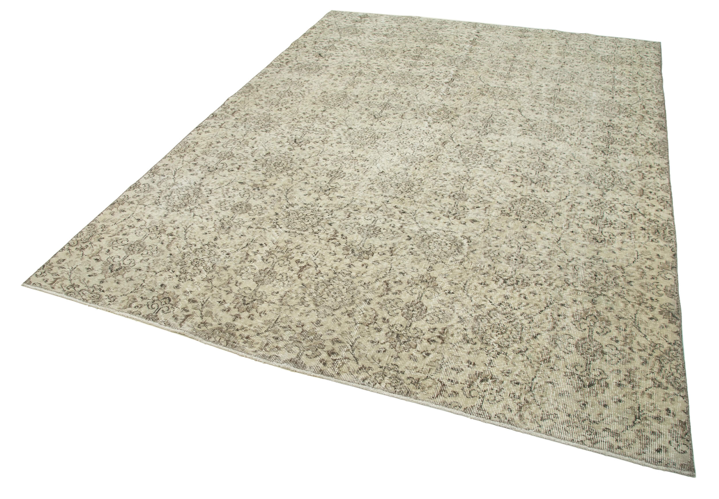 Handmade Wool Area Rug – Vintage Cotton Rug 7'0''x9'10'' Beige Bohemian Style