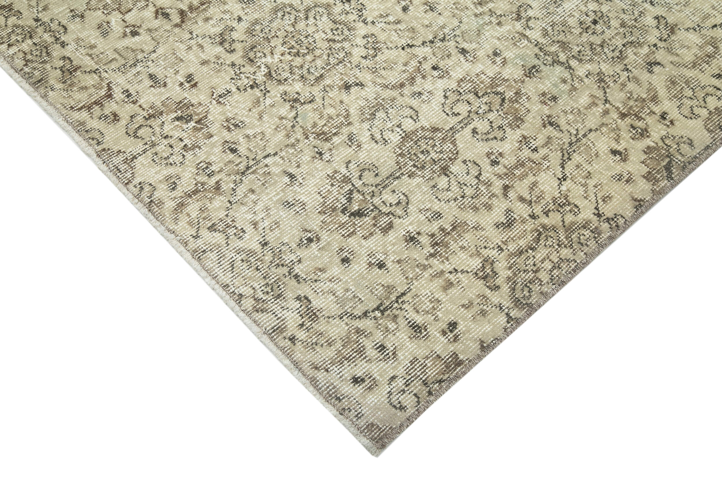 Handmade Wool Area Rug – Vintage Cotton Rug 7'0''x9'10'' Beige Bohemian Style