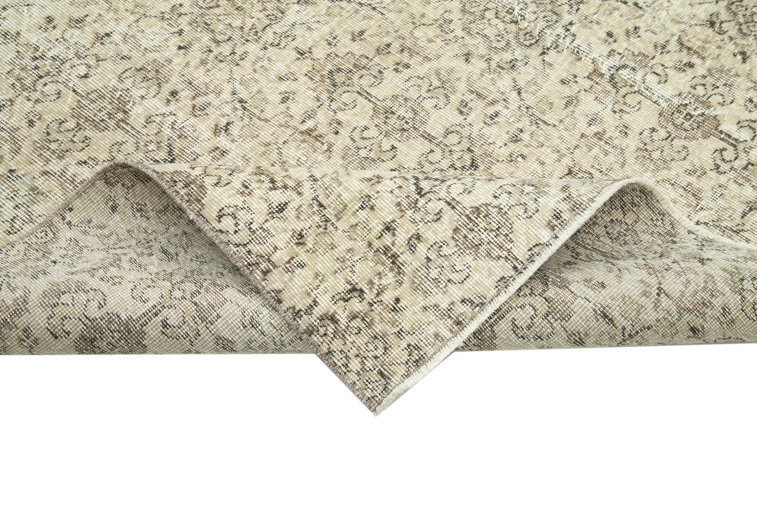 Handmade Wool Area Rug – Vintage Cotton Rug 7'0''x9'10'' Beige Bohemian Style