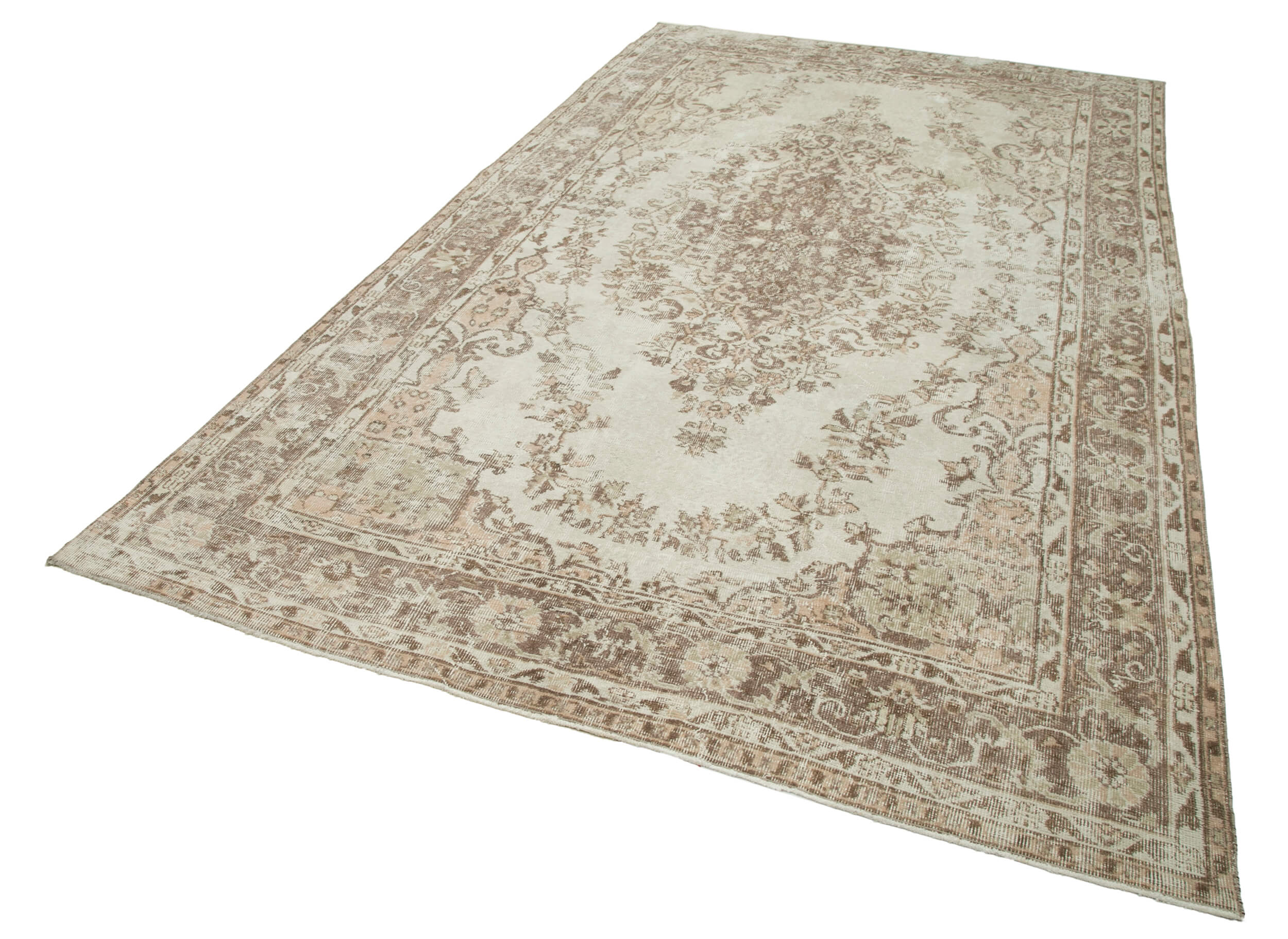 Handmade Wool Area Rug - Vintage Cotton Rug | Beige Wool Carpet 6'6"x10'7"