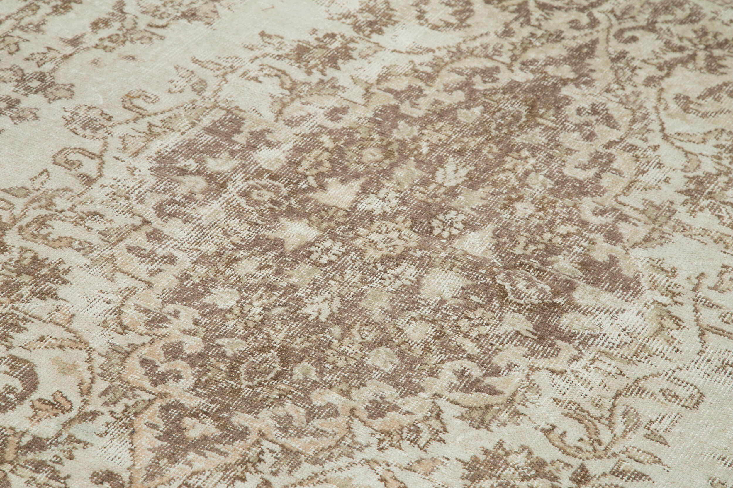 Handmade Wool Area Rug - Vintage Cotton Rug | Beige Wool Carpet 6'6"x10'7"