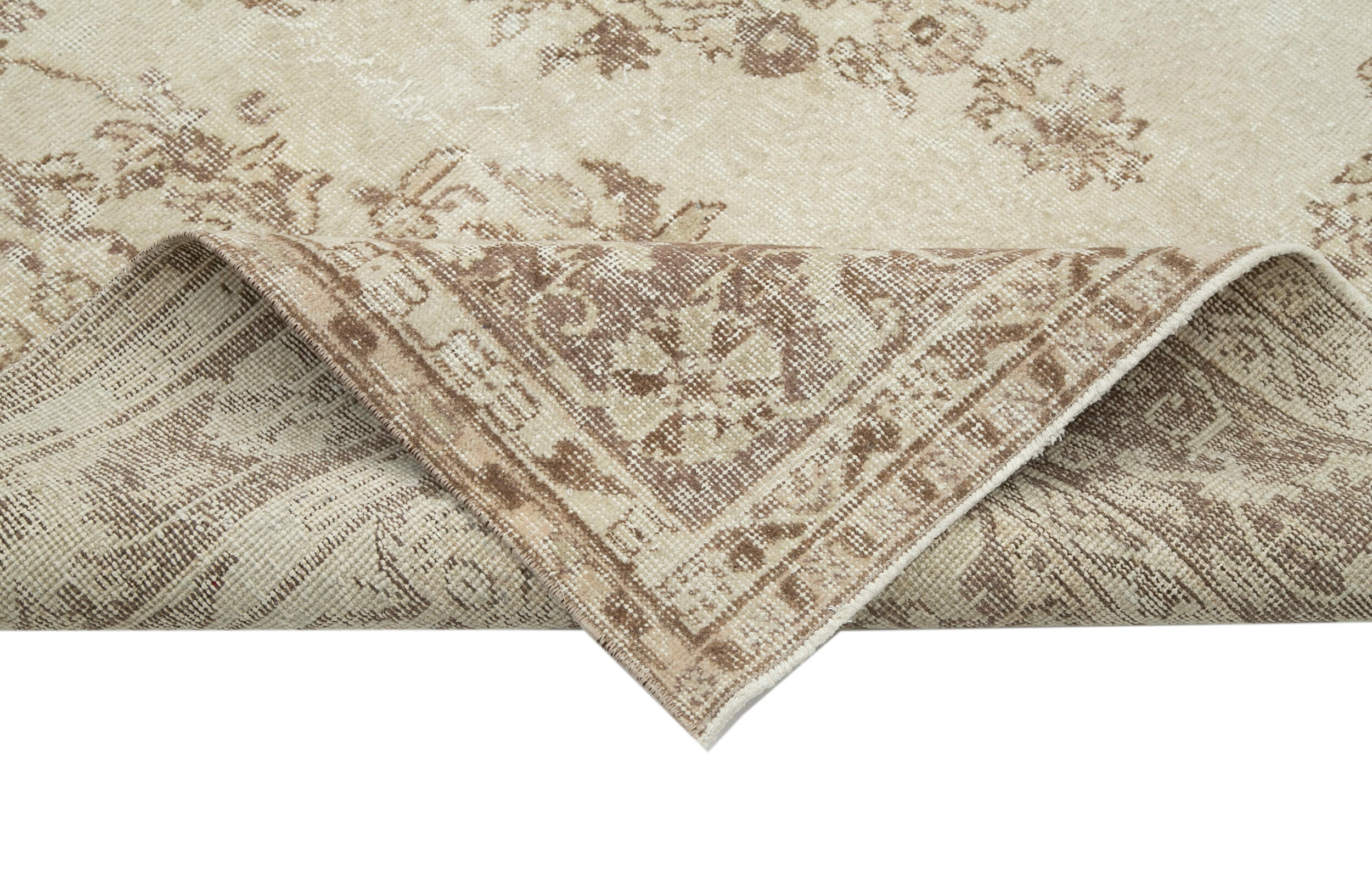 Handmade Wool Area Rug - Vintage Cotton Rug | Beige Wool Carpet 6'6"x10'7"