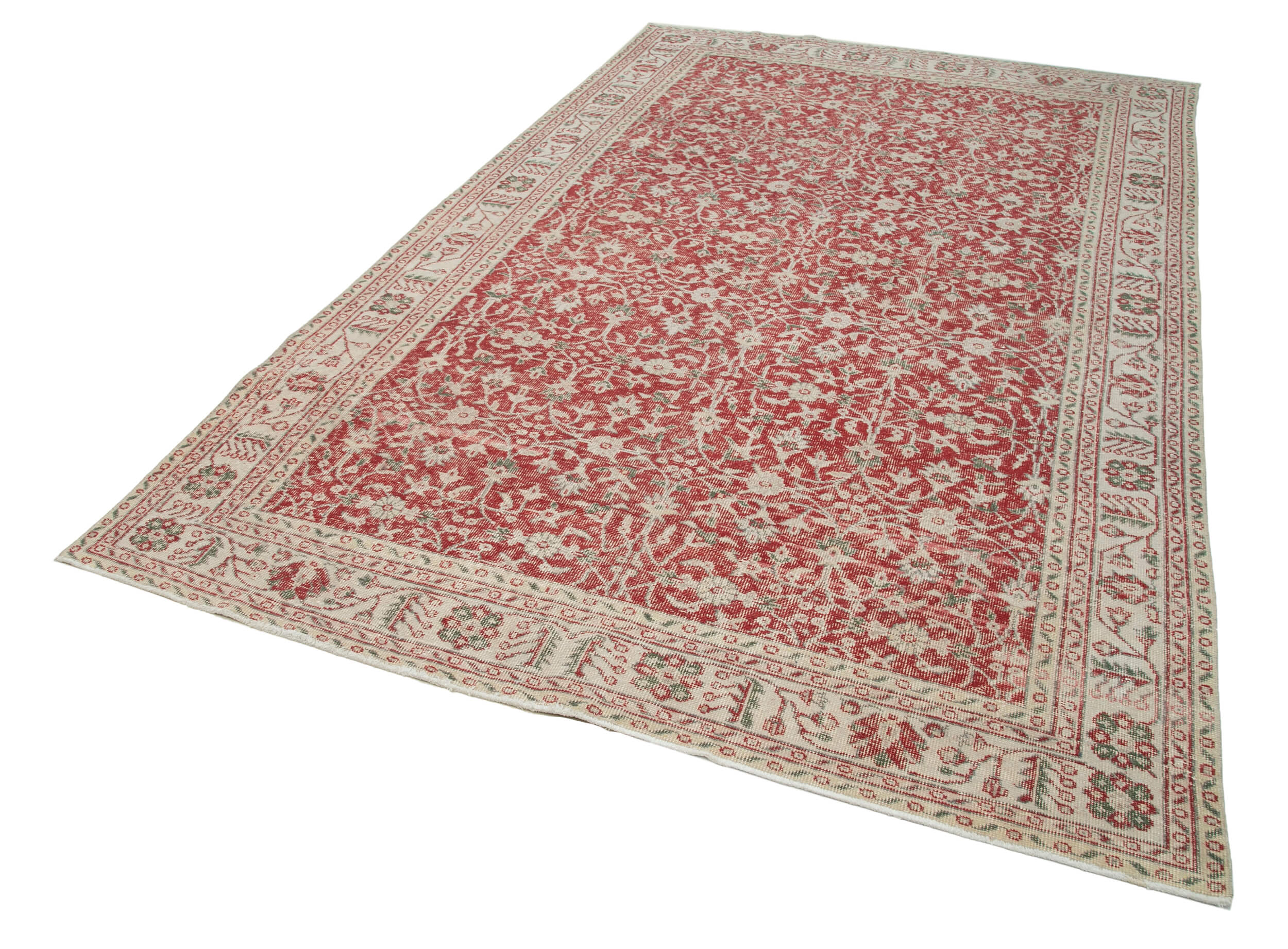 Vintage Wool Area Rug - Handmade Cotton Rug, Beige Vintage Carpet 6'6''x10'8''