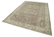 Vintage Handmade Area Rug – Beige Cotton Wool Carpet, Hand Knotted, 7'0''x10'5''