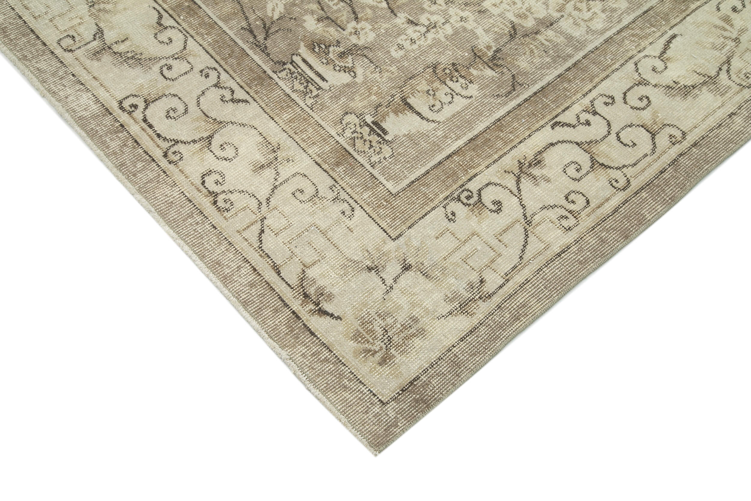 Vintage Handmade Area Rug – Beige Cotton Wool Carpet, Hand Knotted, 7'0''x10'5''