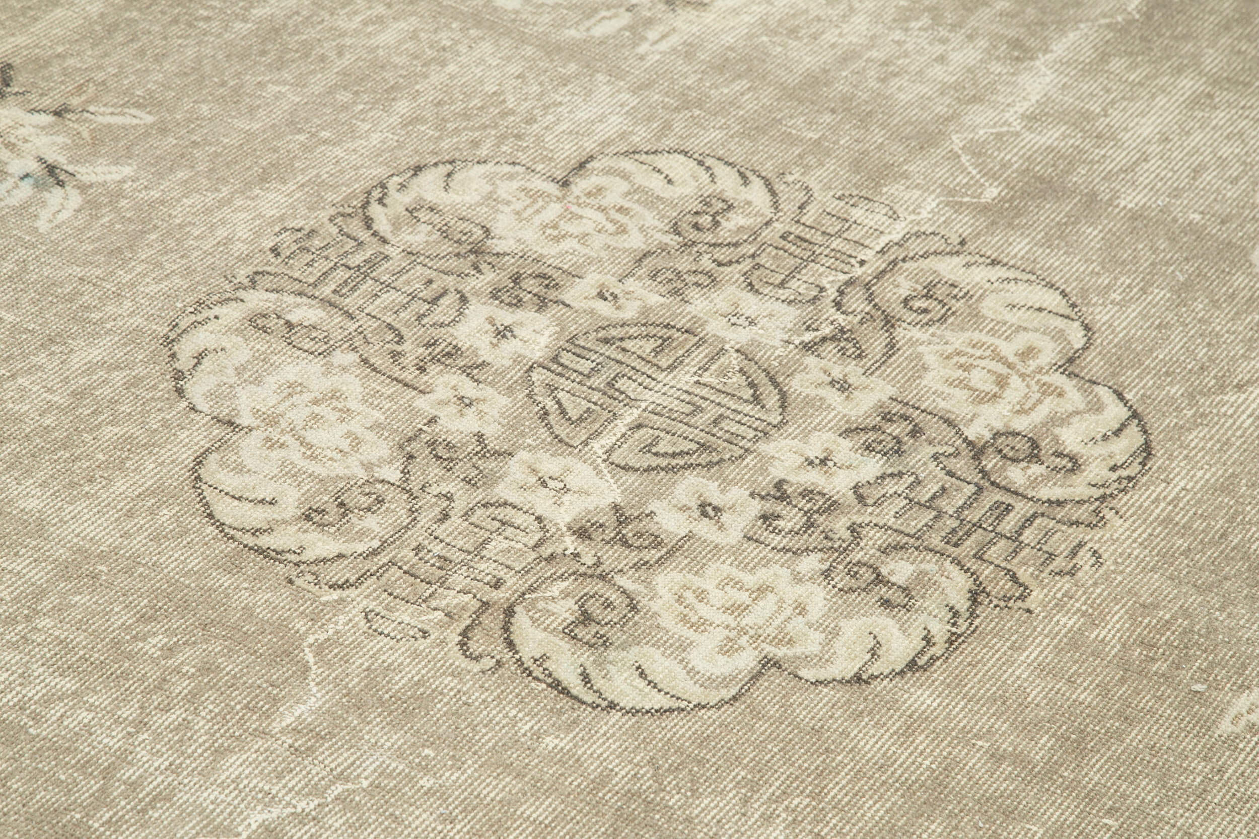 Vintage Handmade Area Rug – Beige Cotton Wool Carpet, Hand Knotted, 7'0''x10'5''