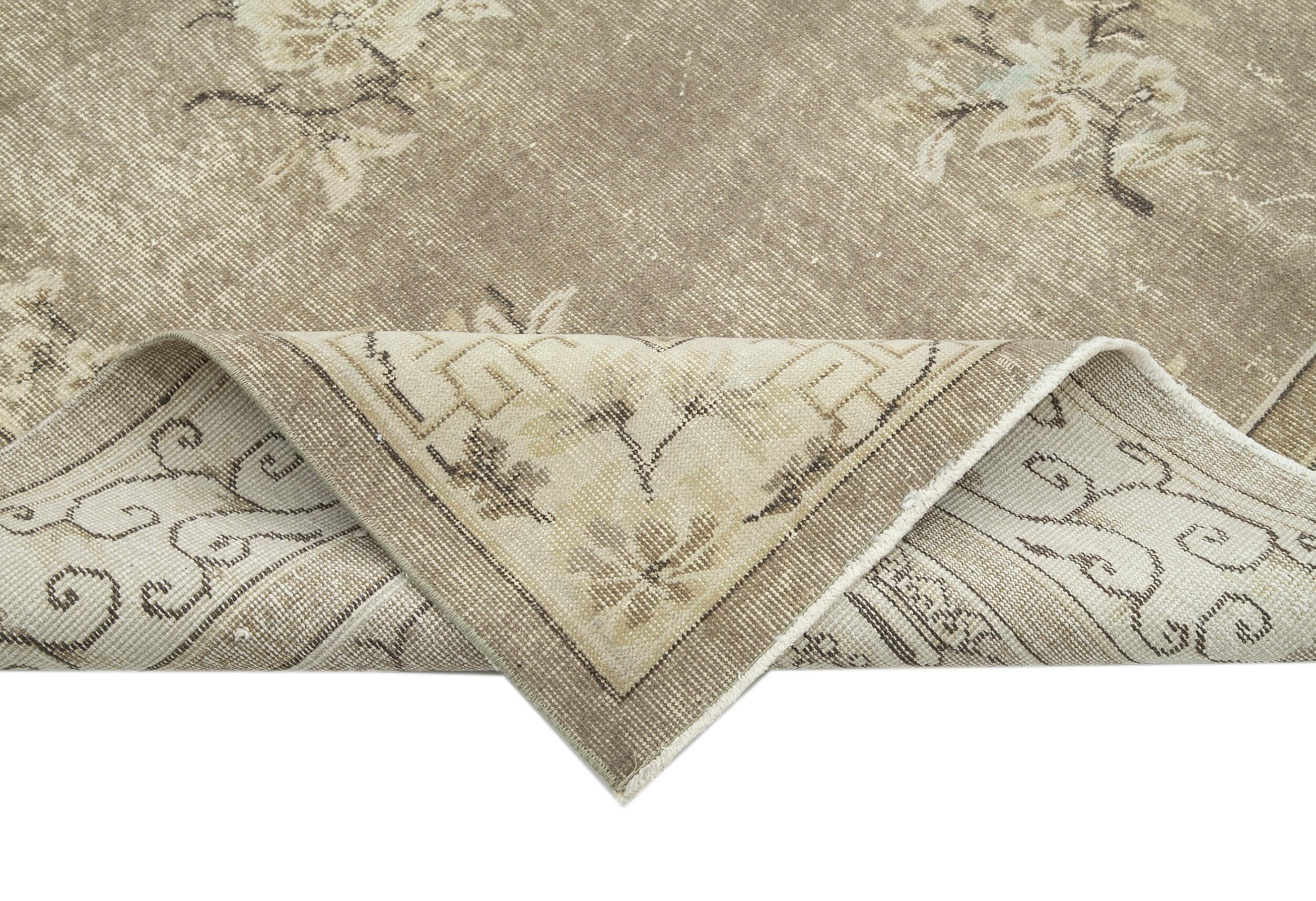 Vintage Handmade Area Rug – Beige Cotton Wool Carpet, Hand Knotted, 7'0''x10'5''