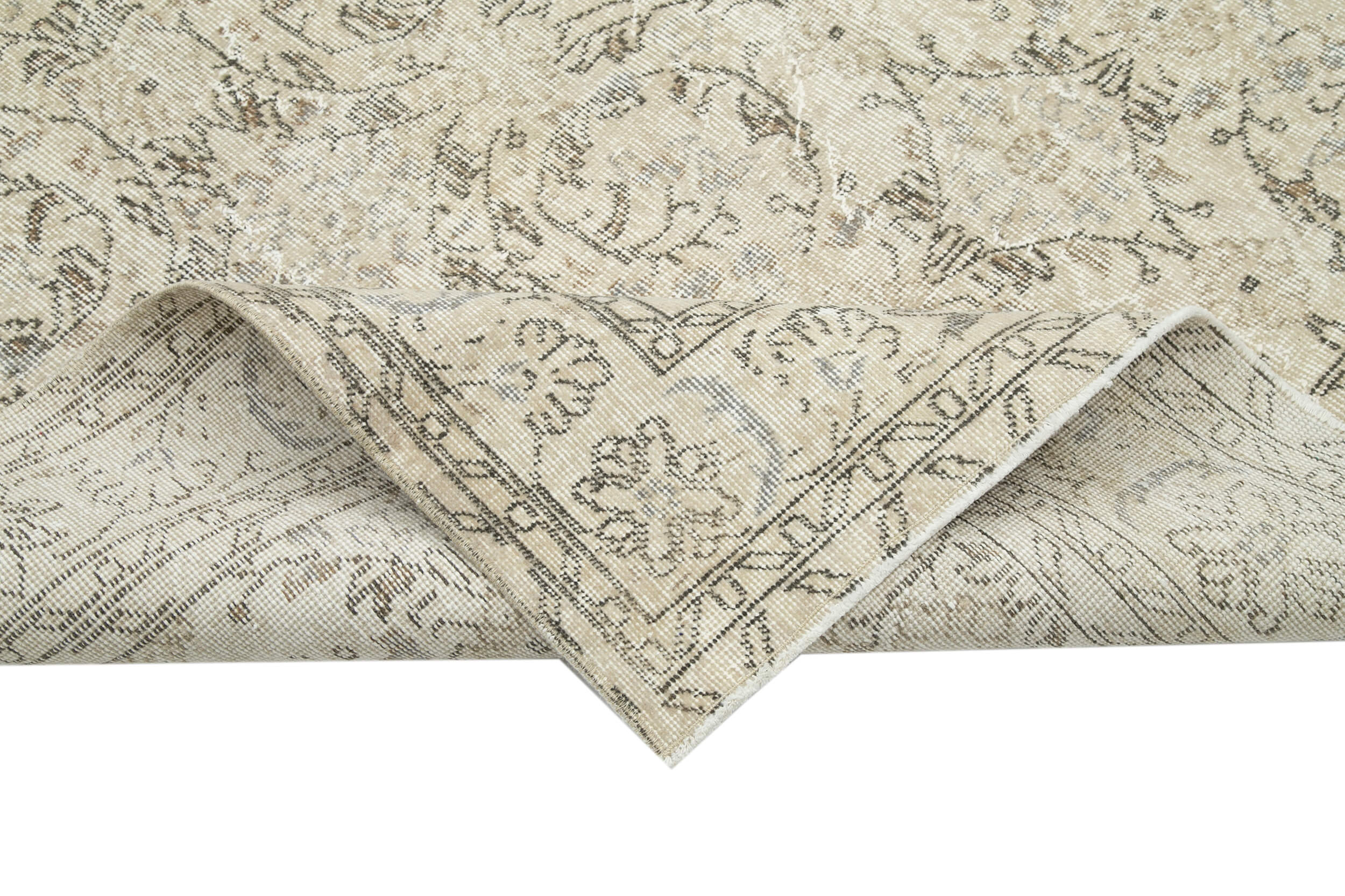 Handmade Vintage Area Rug – Beige Wool Carpet 6'6'' x 10'4'' | Turkish Hand Knotted