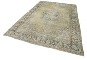 Handmade Wool Area Rug – Vintage Cotton Rug, Neutral Beige, 6'9''x10'2''