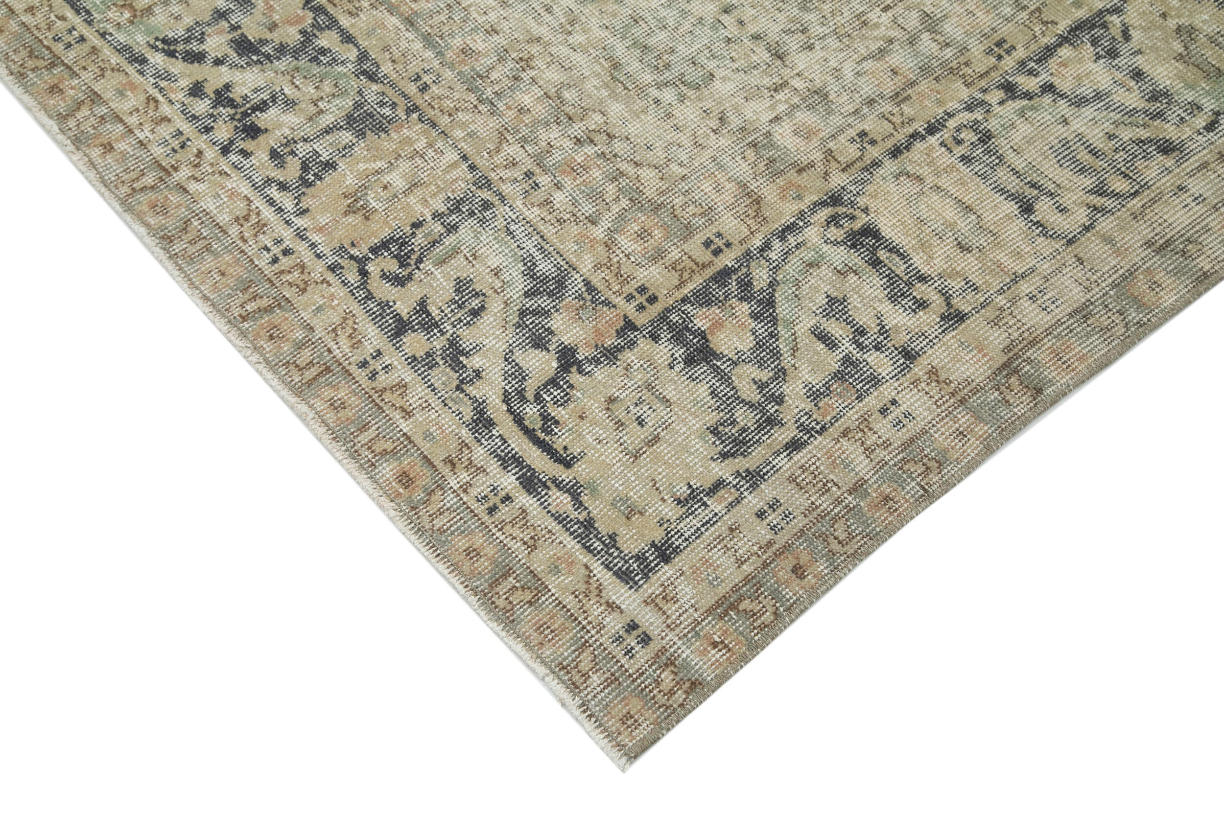 Handmade Wool Area Rug – Vintage Cotton Rug, Neutral Beige, 6'9''x10'2''